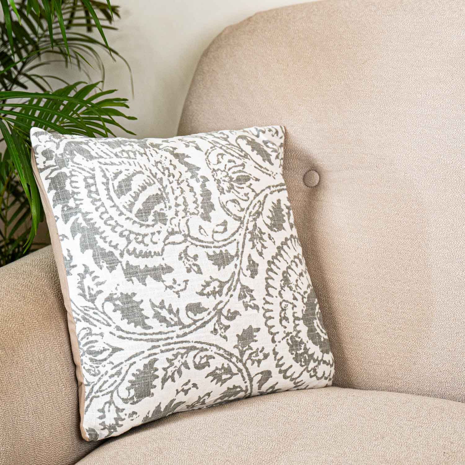 Floral Block Print Cushion Cover