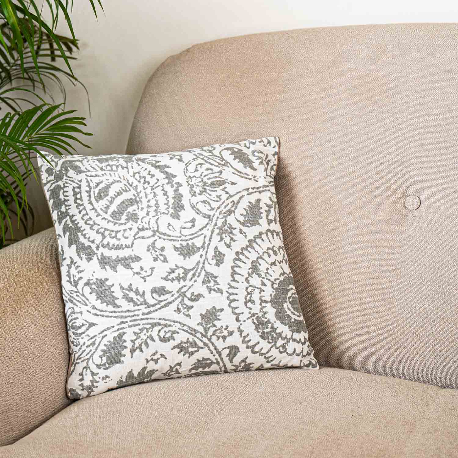 Floral Block Print Cushion Cover