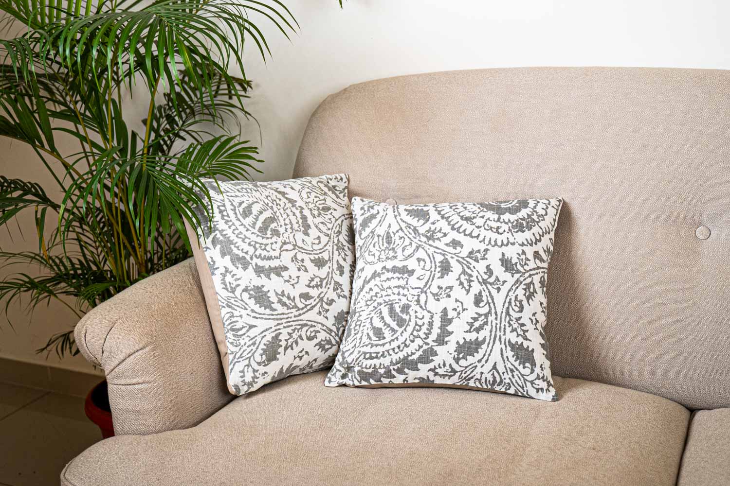 Floral Block Print Cushion Cover (Set of 2)