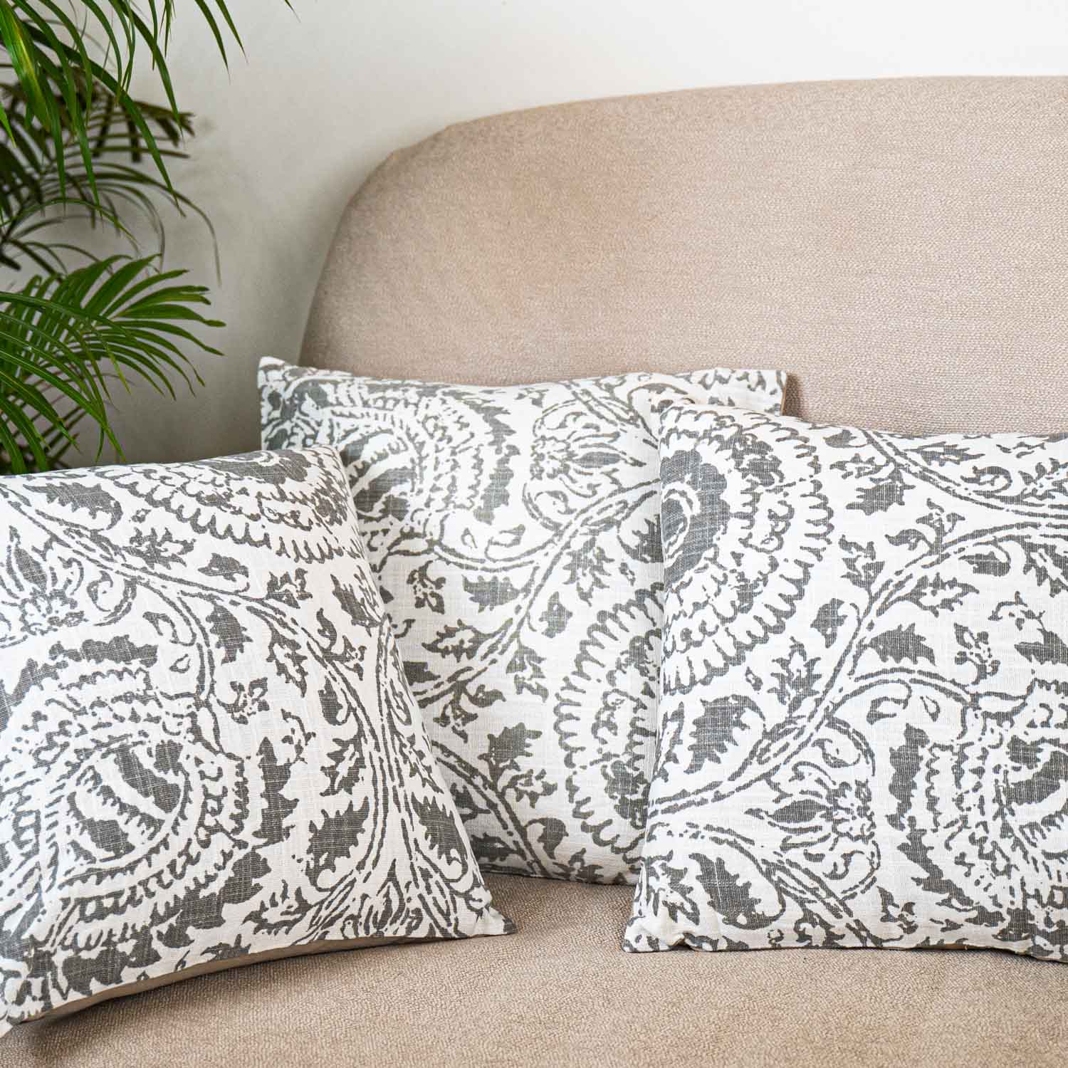 Floral Block Print Cushion Cover (Set of 3)