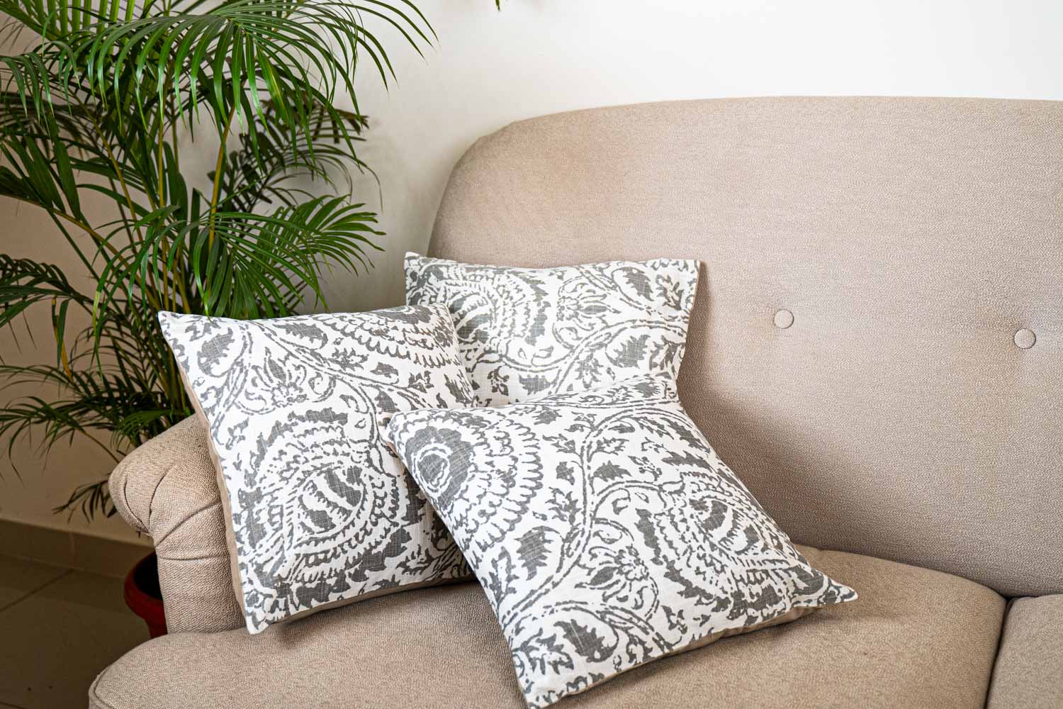 Floral Block Print Cushion Cover (Set of 3)