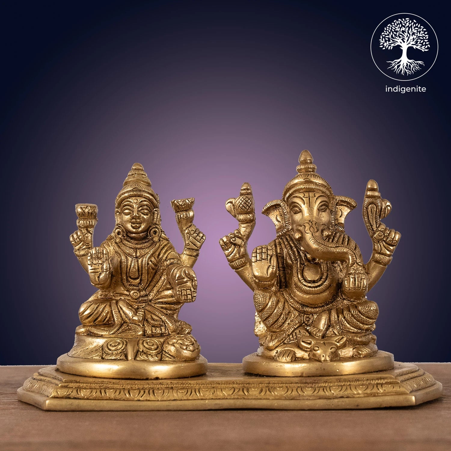 Ganesh Lakshmi Idols with Base - Brass Statue | 3.5 Inch