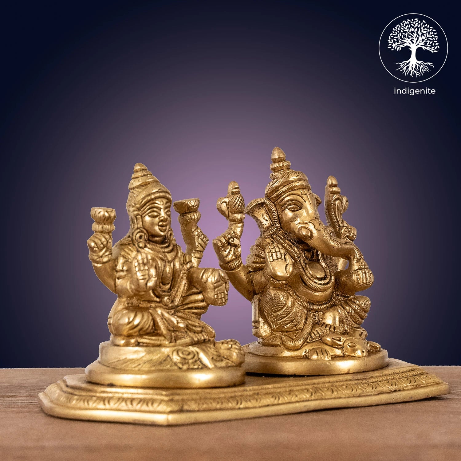 Ganesh Lakshmi Idols with Base - Brass Statue | 3.5 Inch