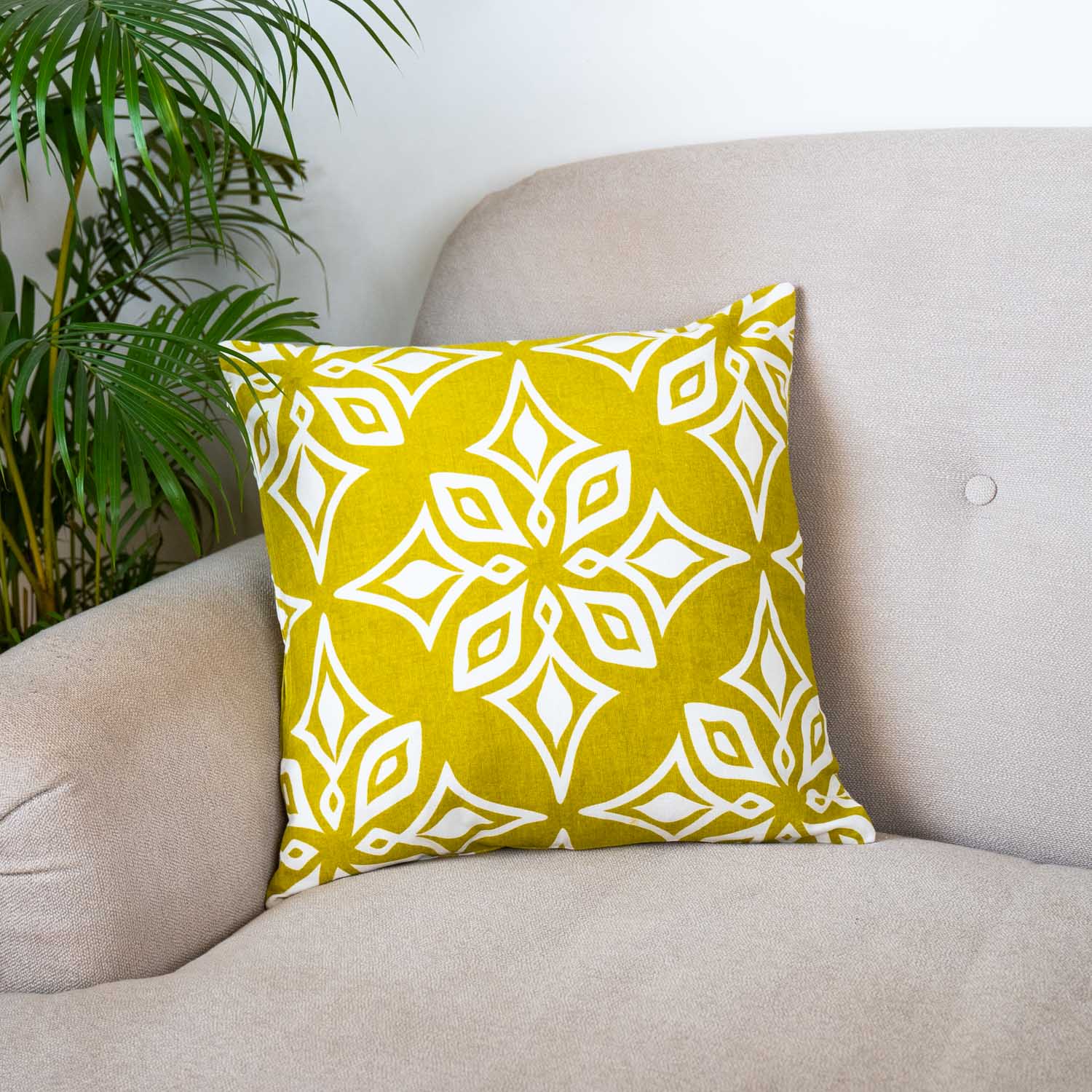 Geometric Yellow & White Cotton Cushion Cover