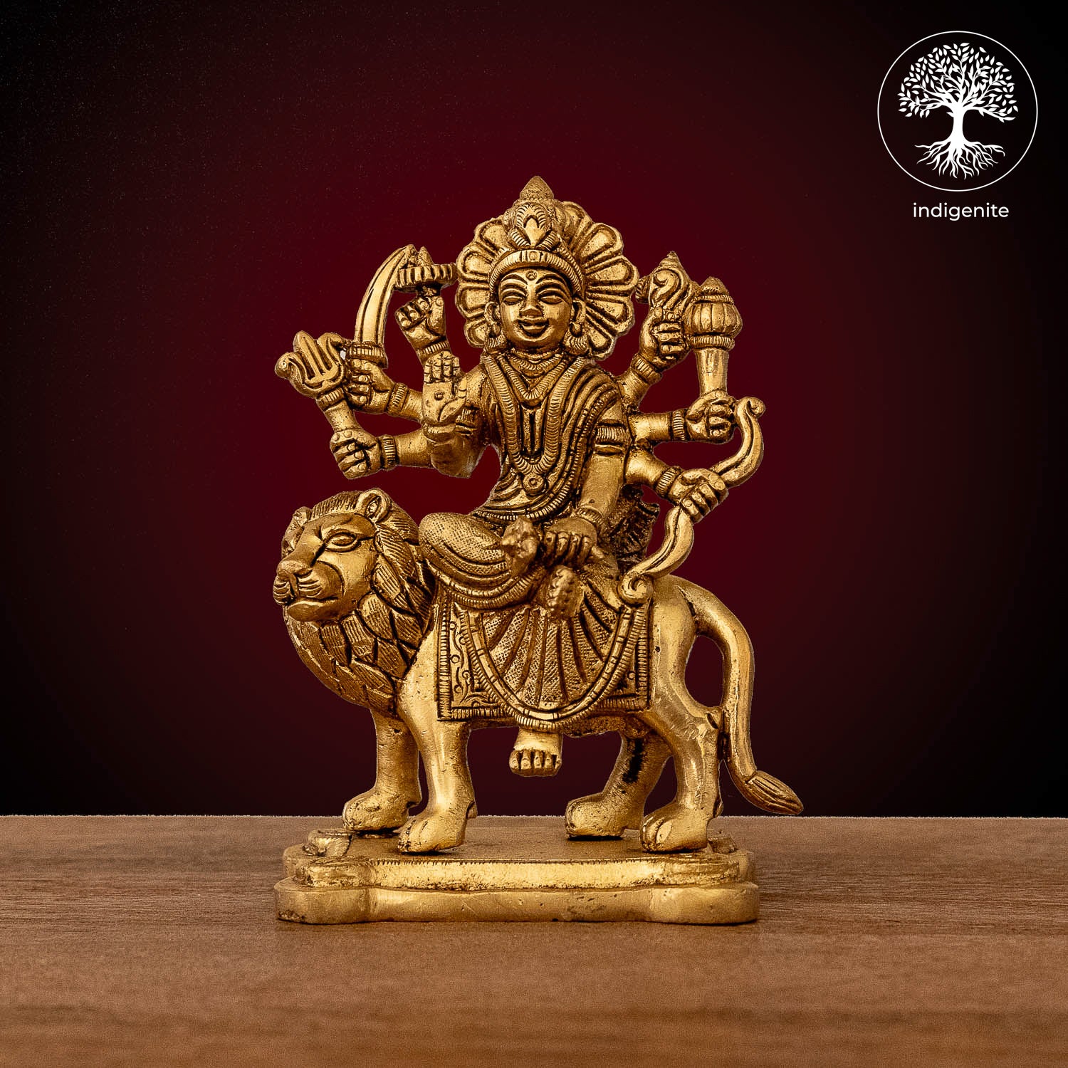 Goddess Durga Idol on Lion - Brass Statue | 3 Inch