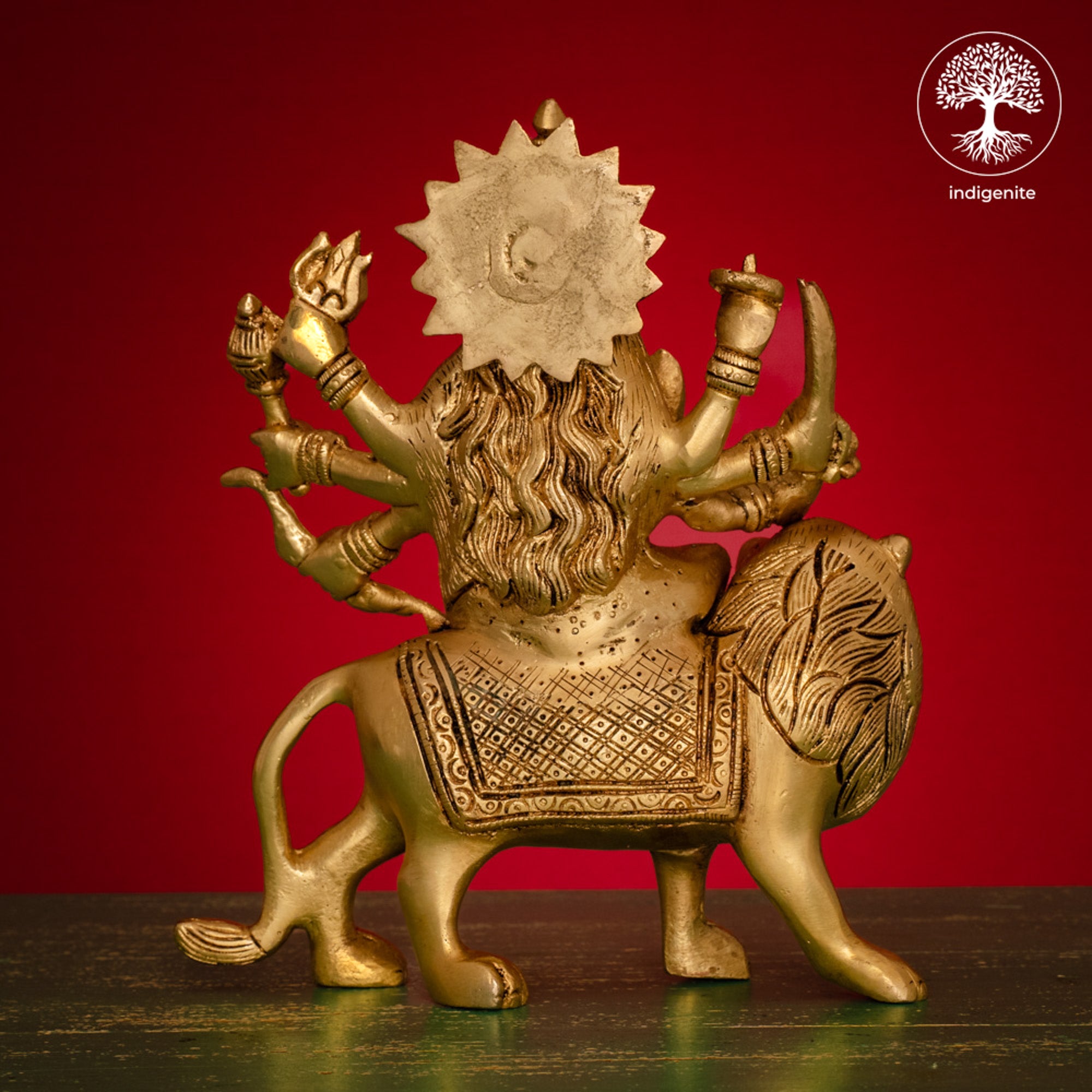 Goddess Durga Idol on Lion - Brass Statue | 8 Inch