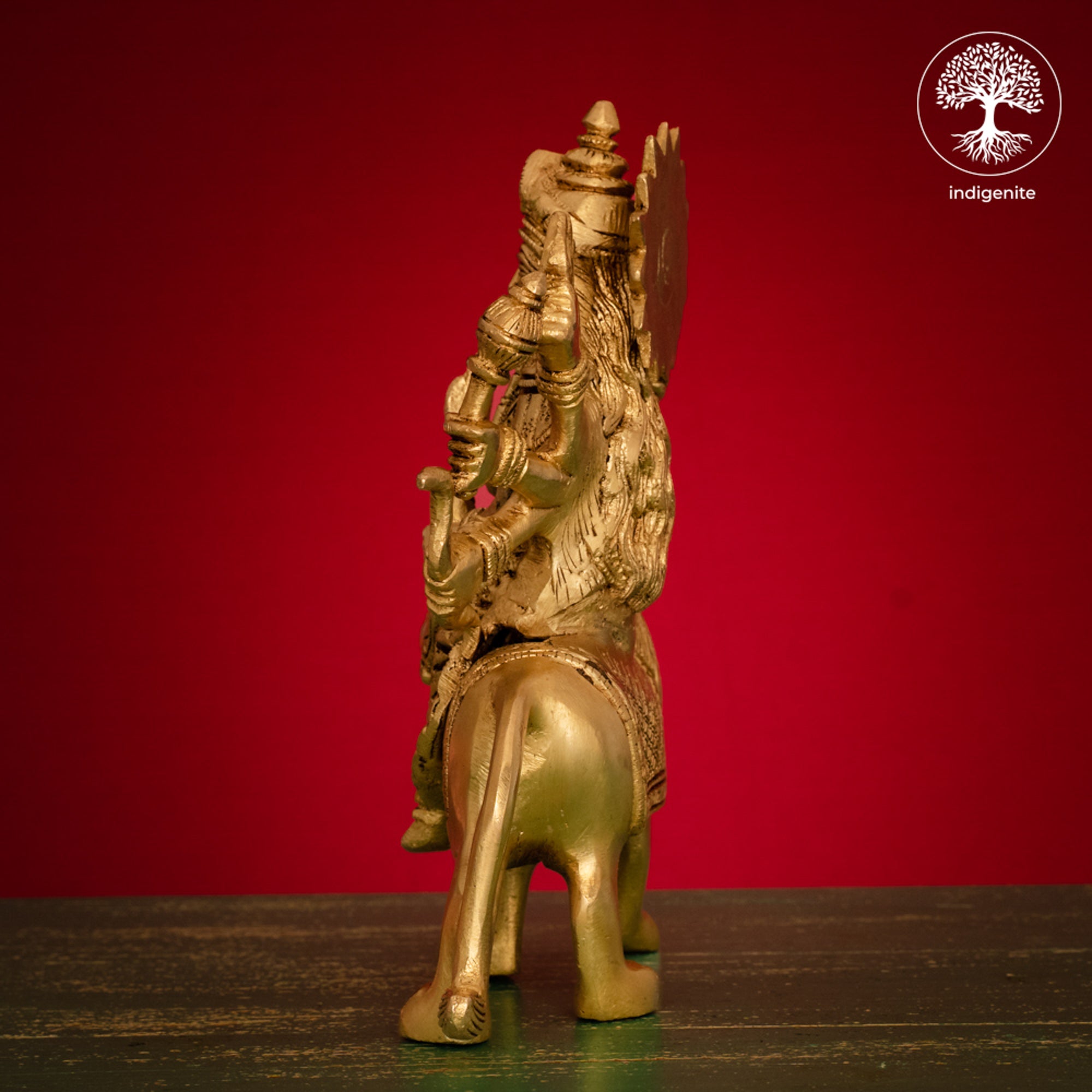 Goddess Durga Idol on Lion - Brass Statue | 8 Inch