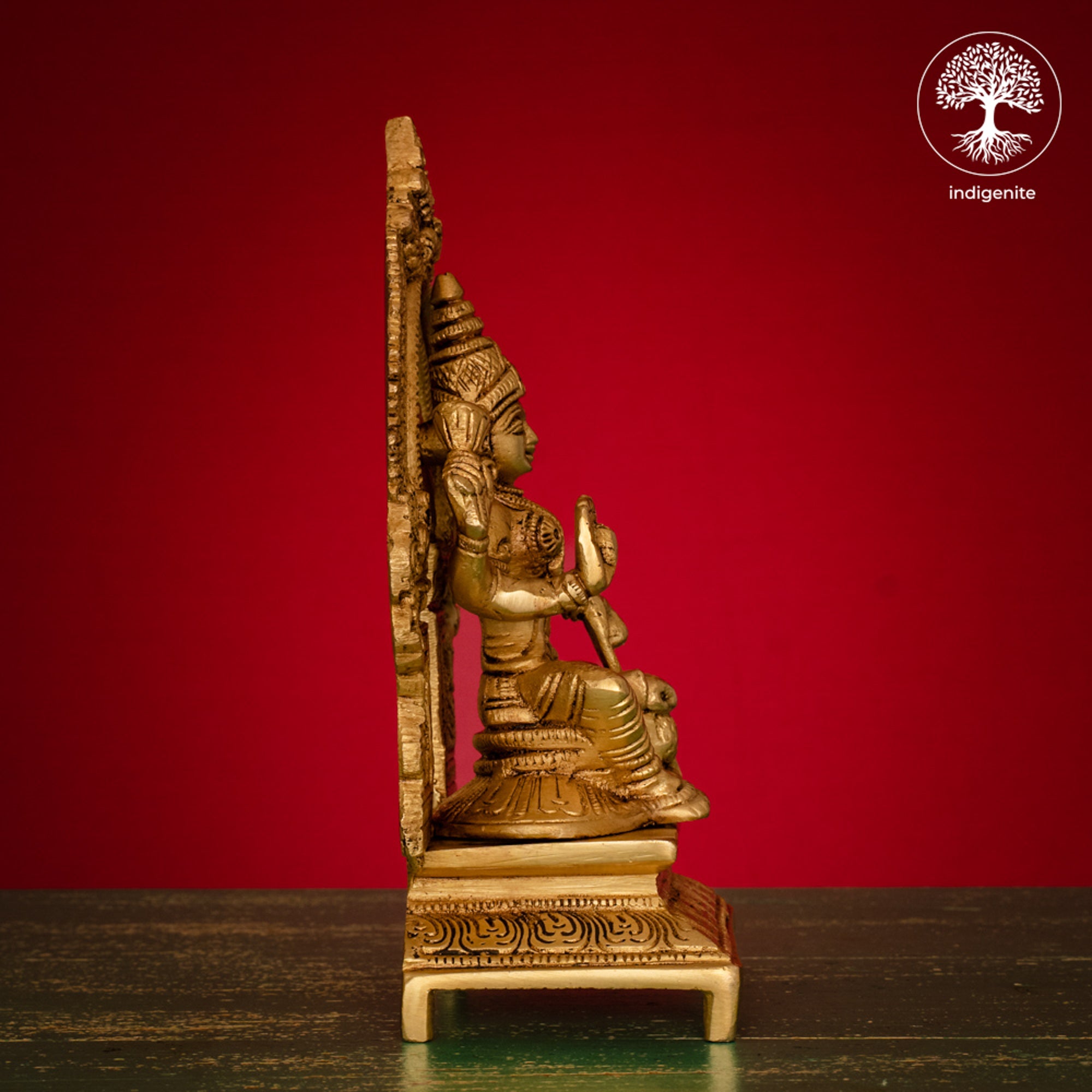 Goddess Lakshmi Idol Sitting on Singhasan- Brass Statue