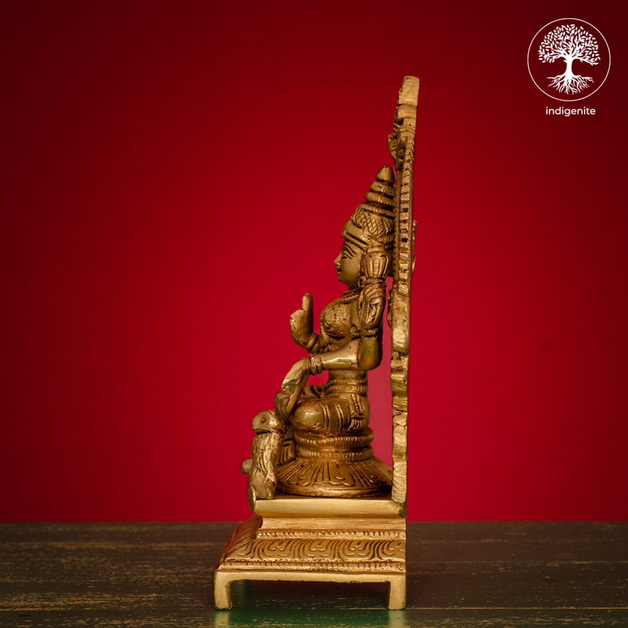 Goddess Lakshmi Idol Sitting on Singhasan- Brass Statue