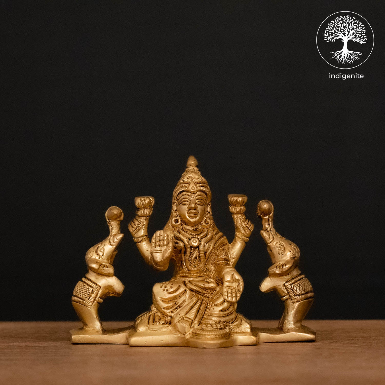 Goddess Lakshmi with Elephants - Brass Statue