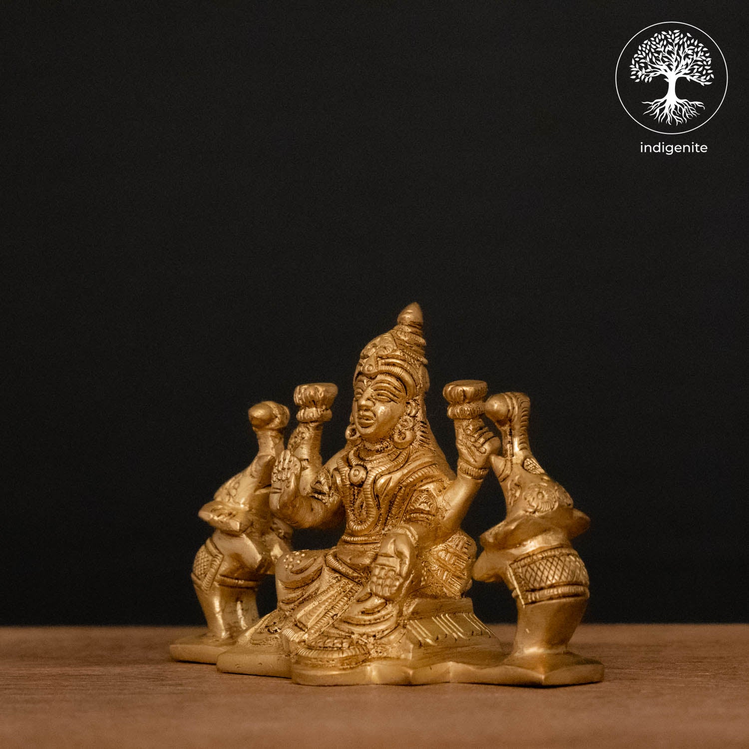 Goddess Lakshmi with Elephants - Brass Statue