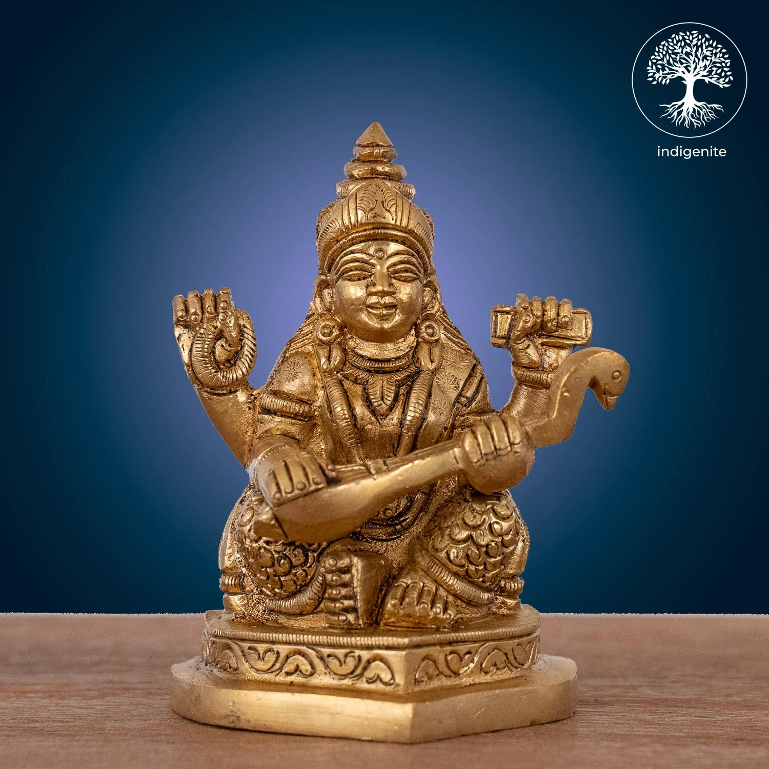 Goddess Saraswati Idol - Brass Statue | 3.5 Inch