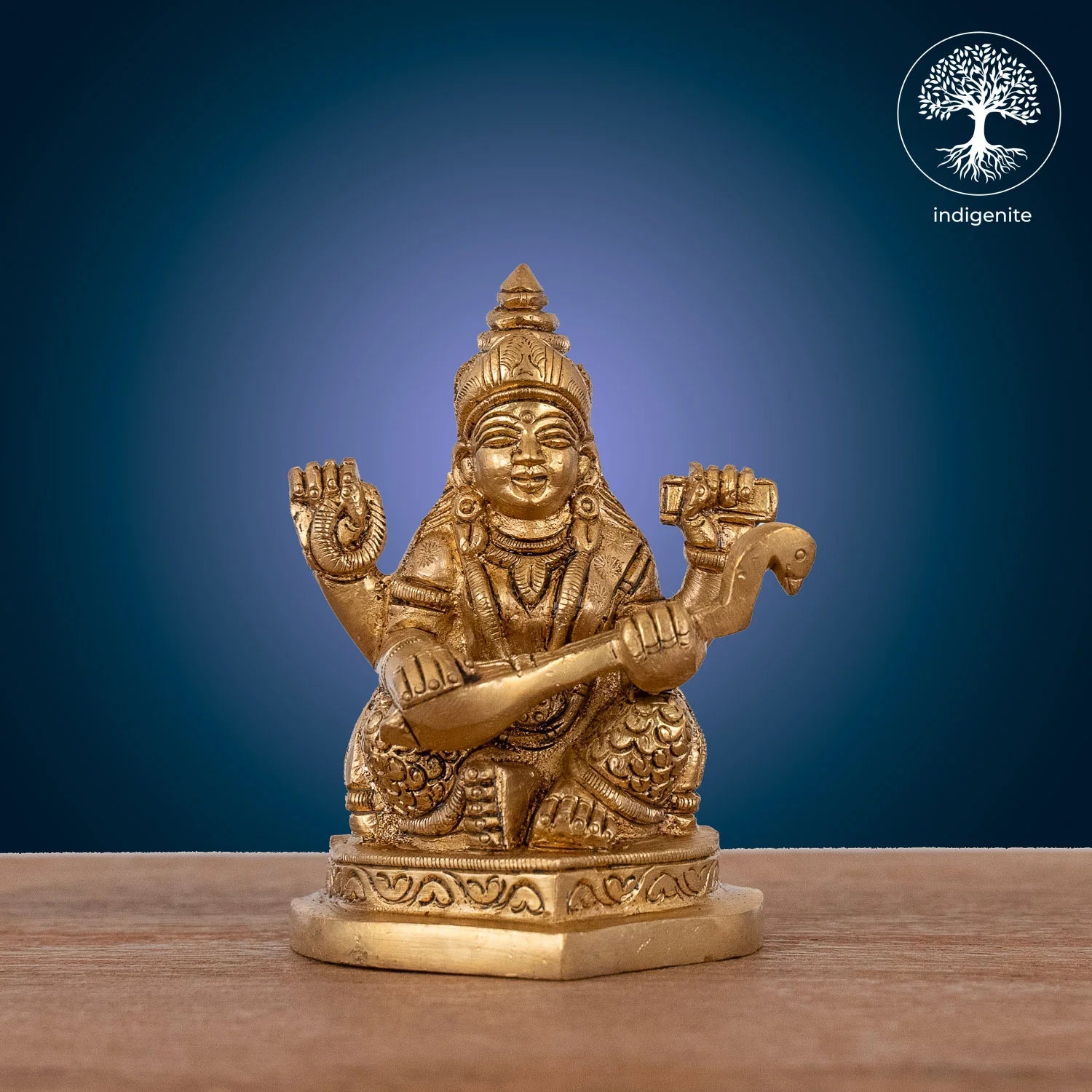 Goddess Saraswati Idol - Brass Statue | 3.5 Inch