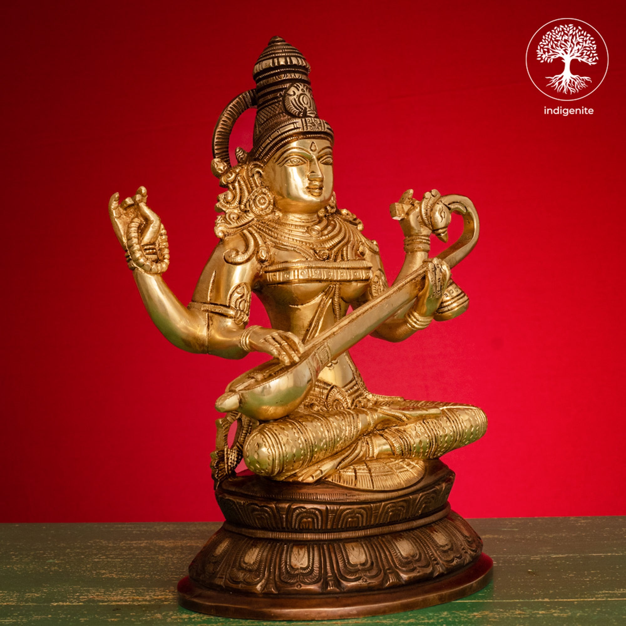 Goddess Saraswati Idol - Brass Statue