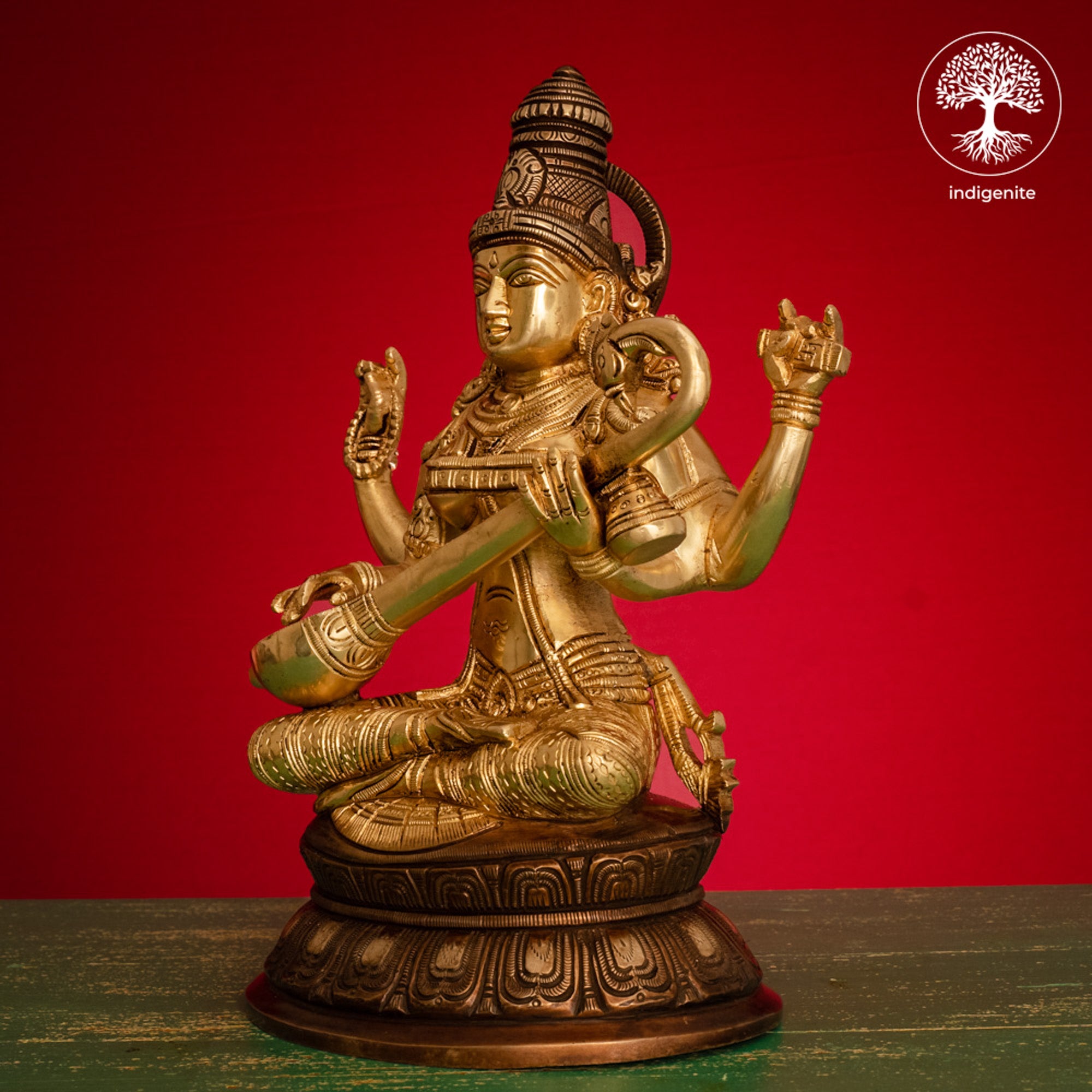 Goddess Saraswati Idol - Brass Statue