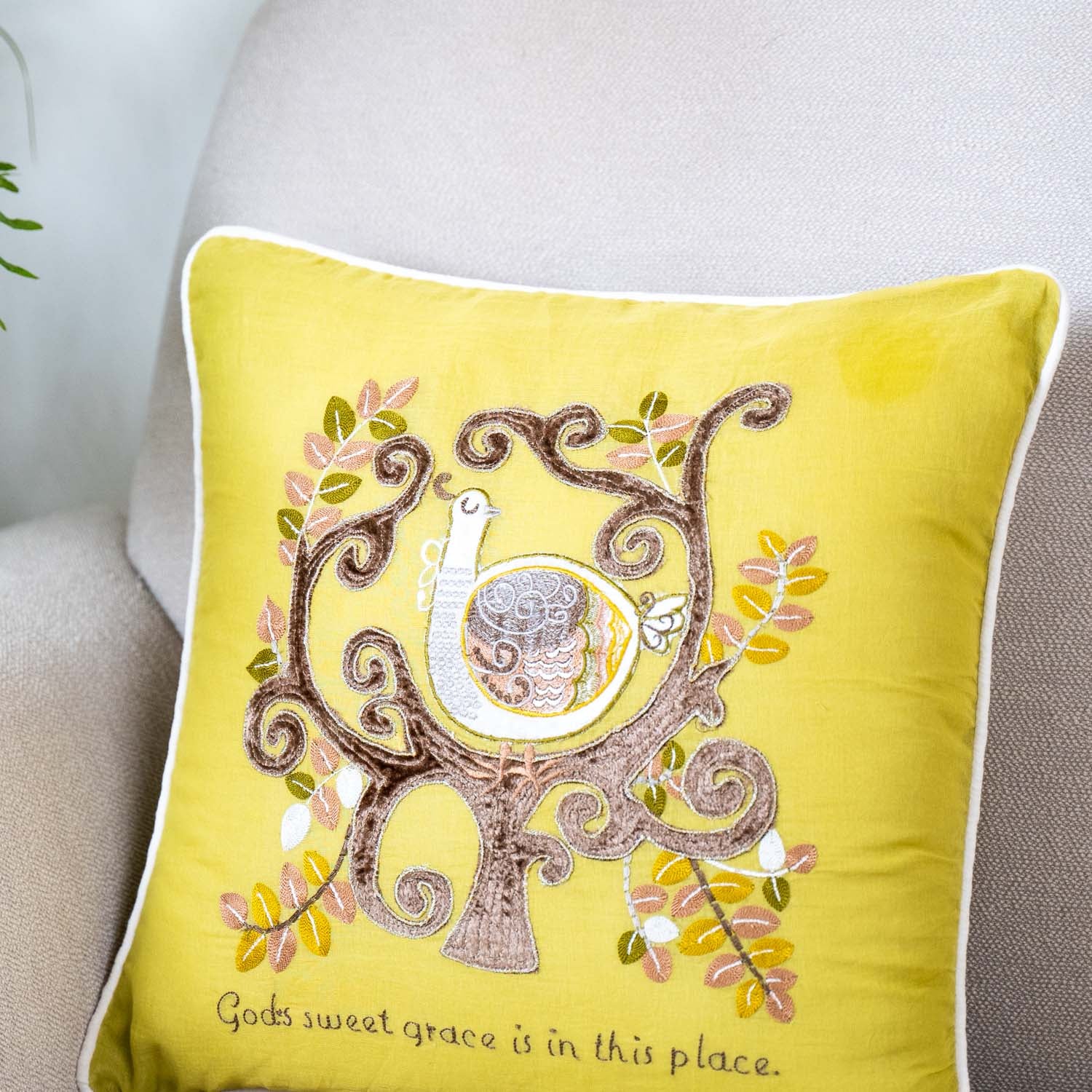 Graceful Bird Velvet Embroidered Cushion Cover