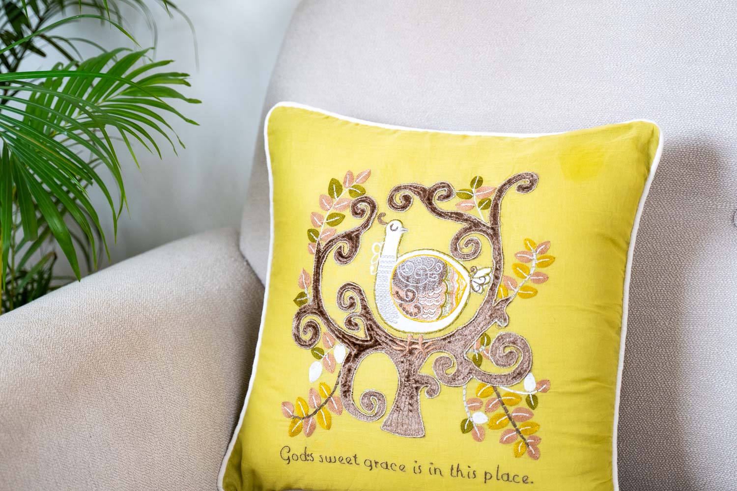 Graceful Bird Velvet Embroidered Cushion Cover