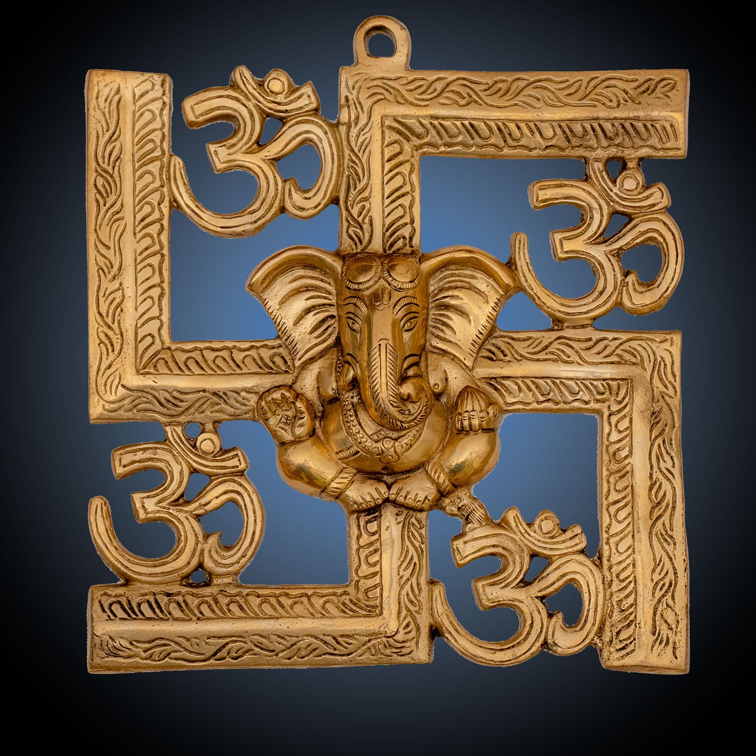 Handcarved Ganesh Swastik Hanging - Brass Decorative