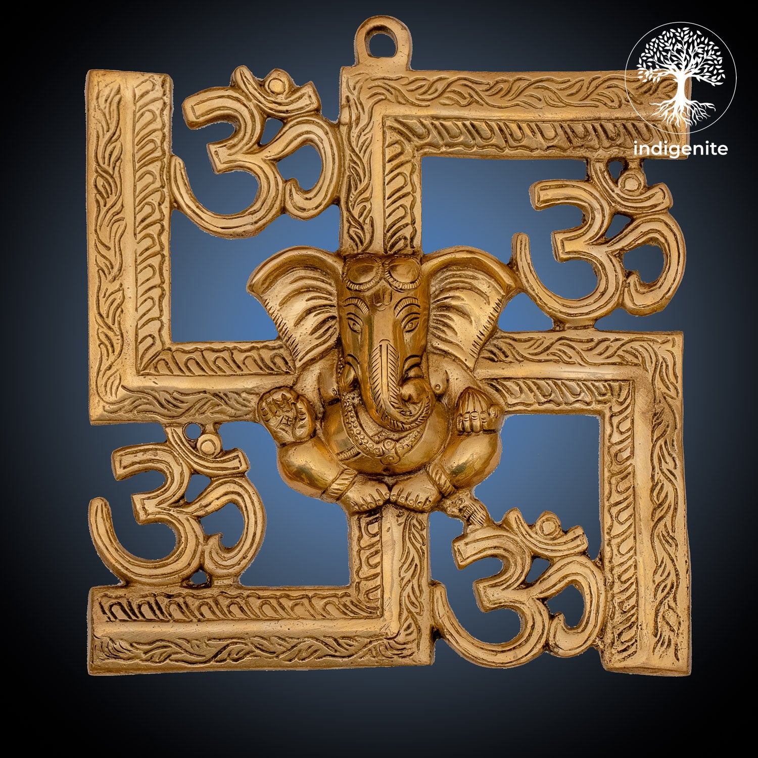 Handcarved Ganesh Swastik Hanging - Brass Decorative