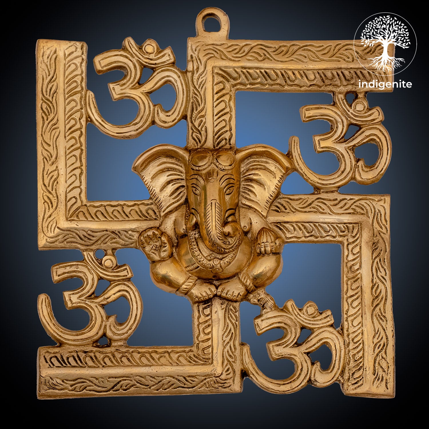 Handcarved Ganesh Swastik Hanging - Brass Decorative