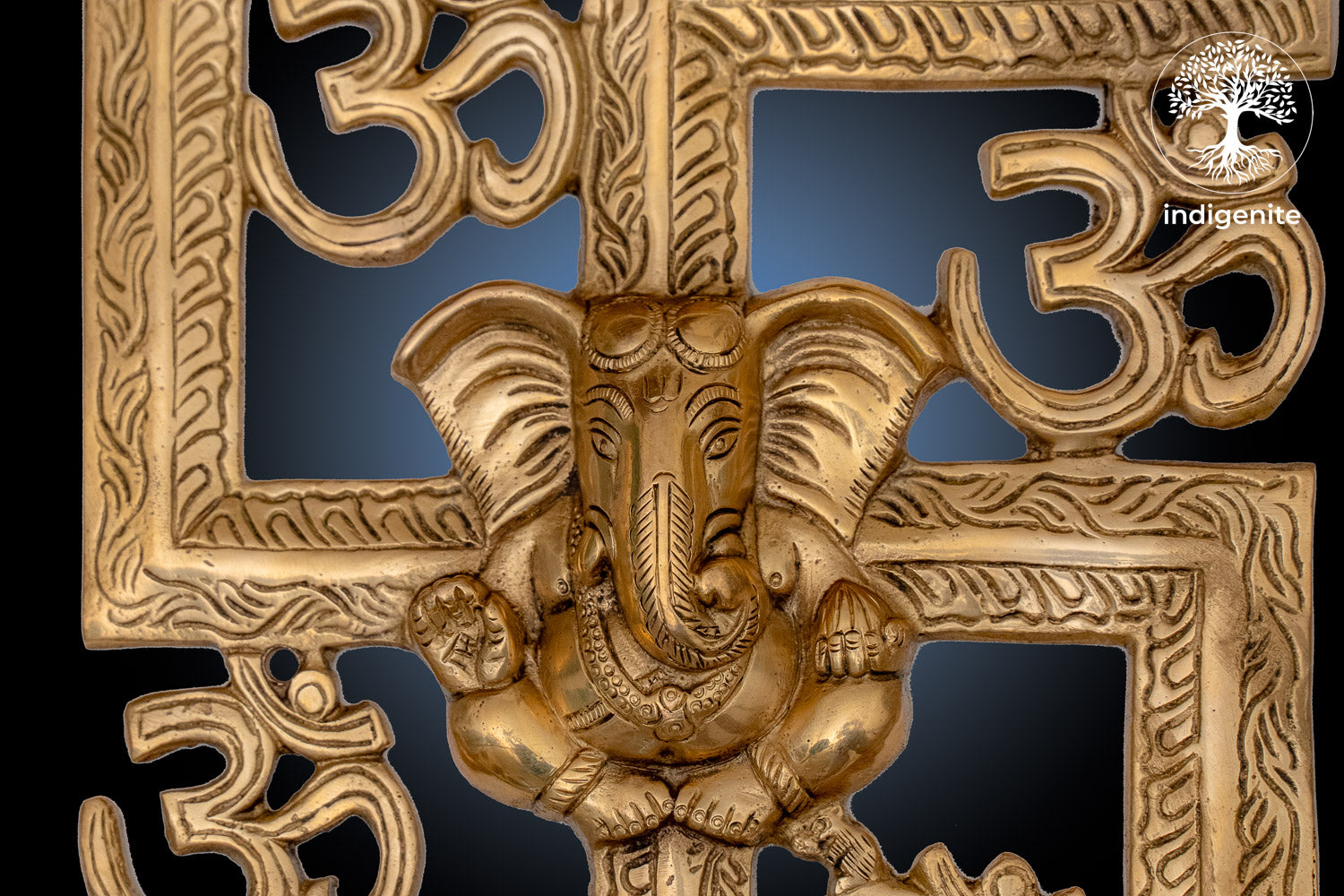 Handcarved Ganesh Swastik Hanging - Brass Decorative