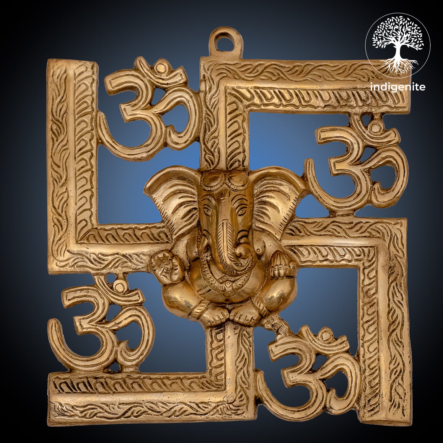 Handcarved Ganesh Swastik Hanging - Brass Decorative