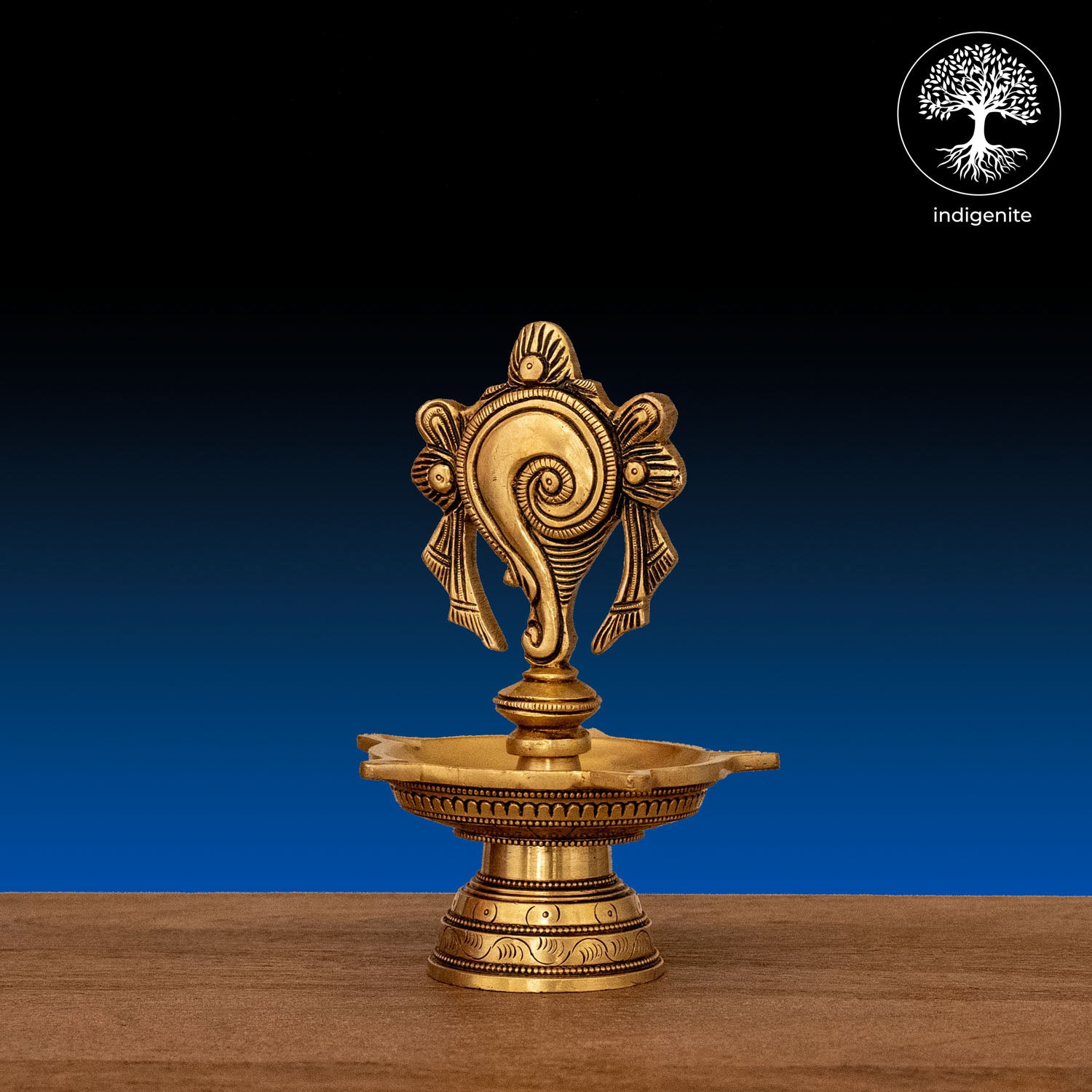 Handcarved Shankh Diya - Brass Lamp