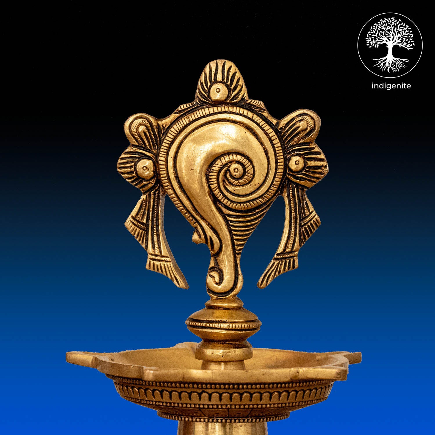 Handcarved Shankh Diya - Brass Lamp