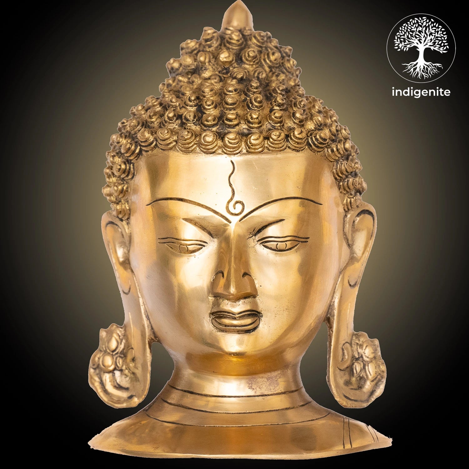 Lord Buddha Head - Brass Statue | 8 Inch