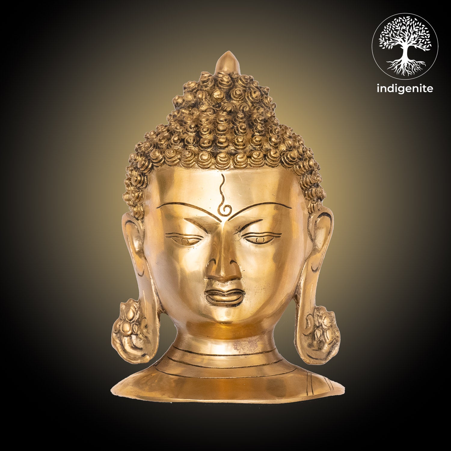 Lord Buddha Head - Brass Statue | 8 Inch