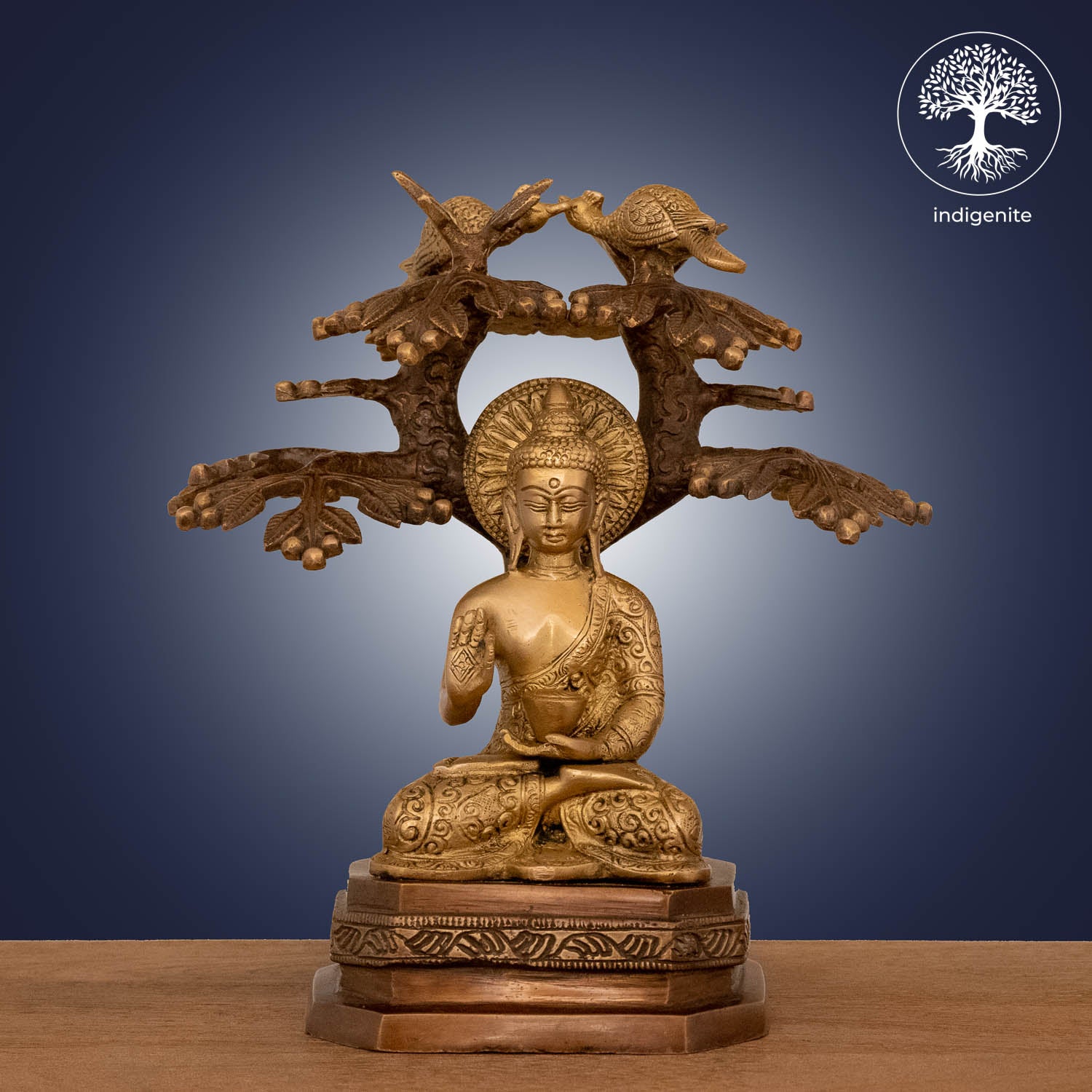 Lord Buddha Idol Sitting Under the Tree in Abhaya Mudra - Brass Statue