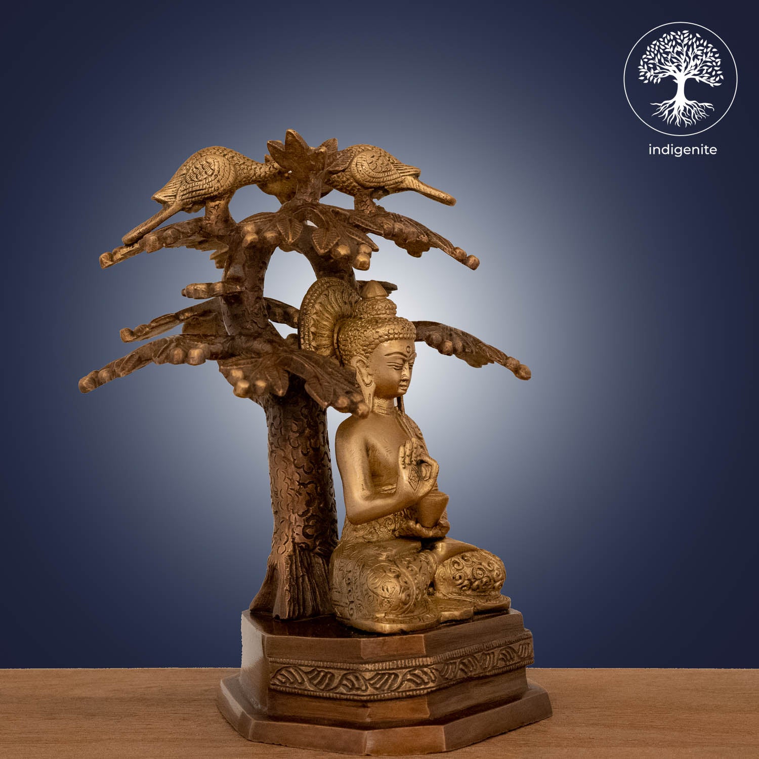 Lord Buddha Idol Sitting Under the Tree in Abhaya Mudra - Brass Statue