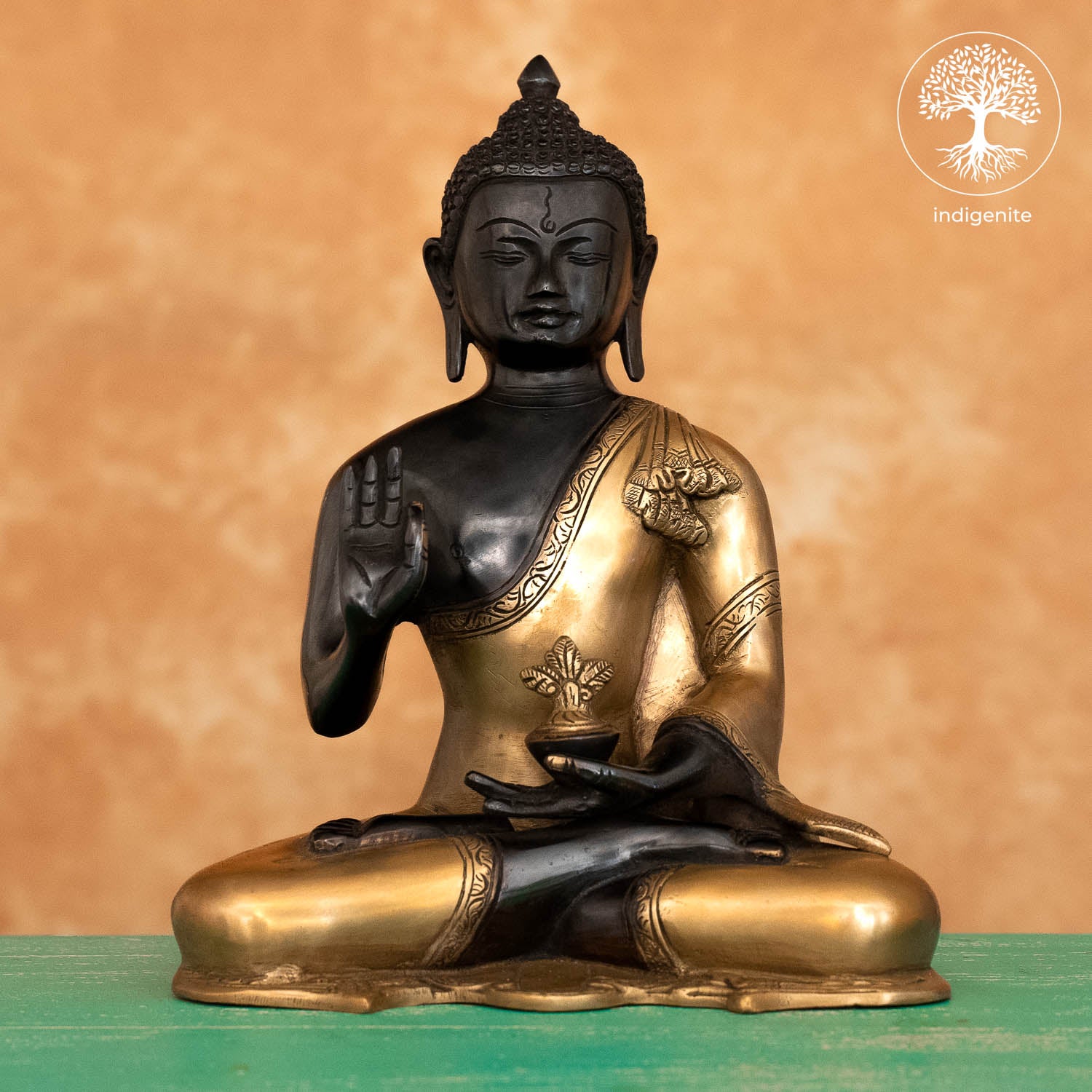 Lord Buddha Idol Sitting in Abhaya Mudra - Brass Statue