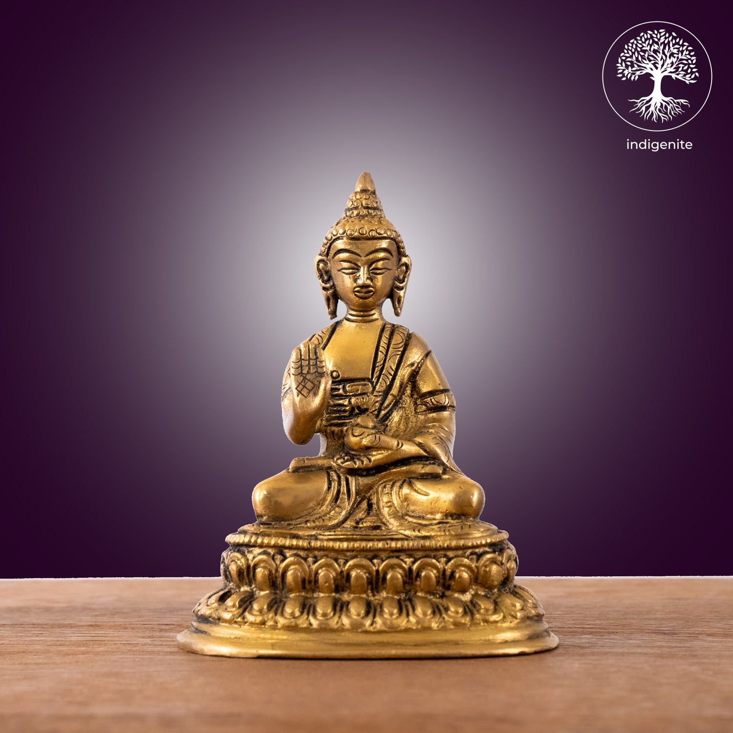 Lord Buddha Sitting In Abhaya Mudra with Base - Brass Statue