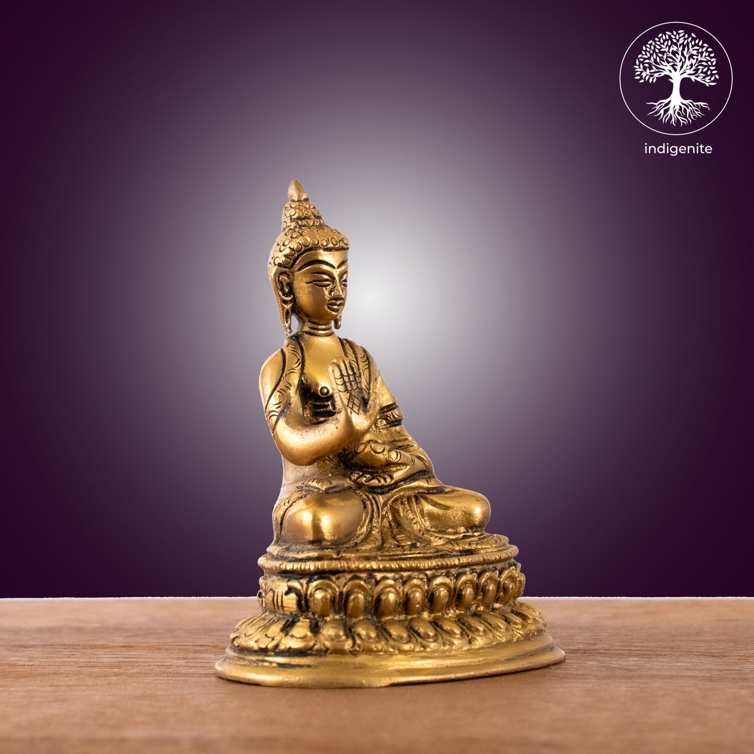 Lord Buddha Sitting In Abhaya Mudra with Base - Brass Statue