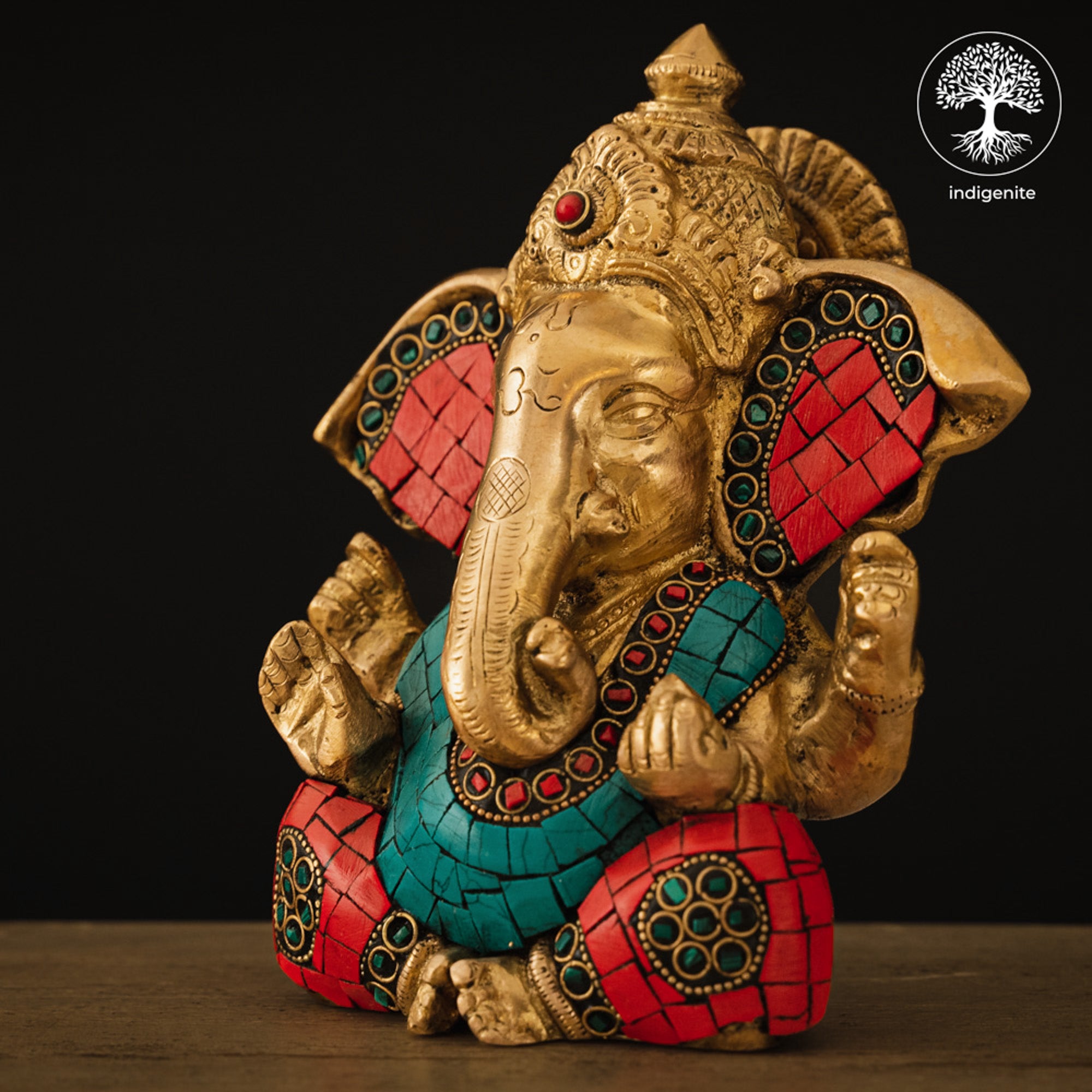 Lord Ganesh Idol - Brass Statue with Mosaic