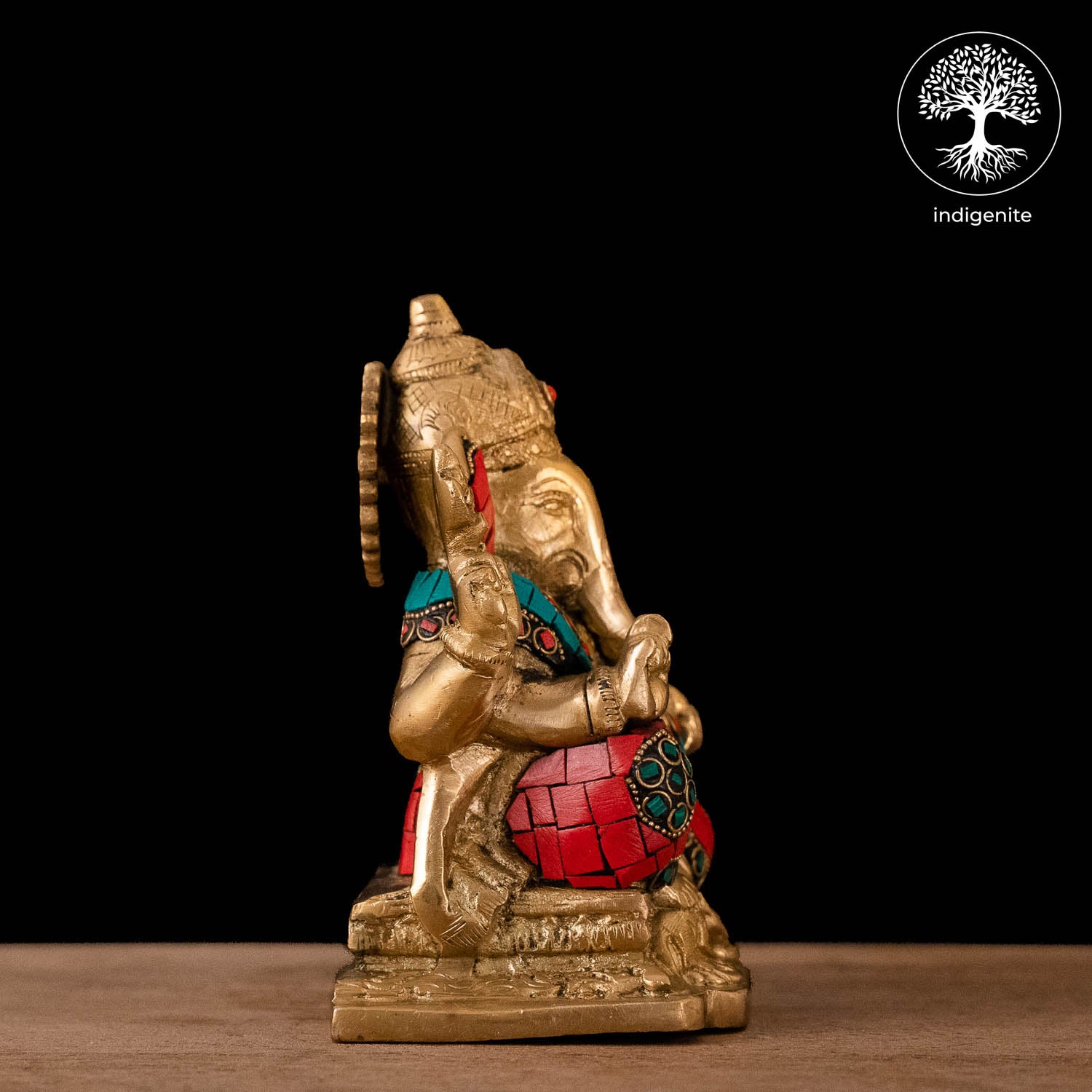 Lord Ganesh Idol Sitting - Brass Statue with Stonework