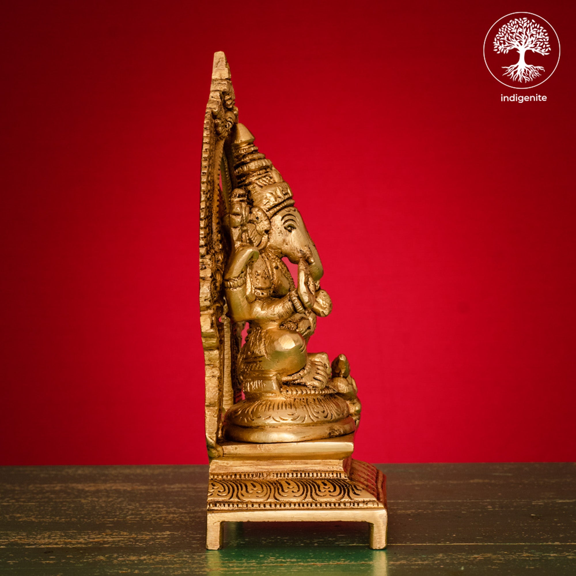 Lord Ganesh Idol Sitting on Singhasan - Brass Statue