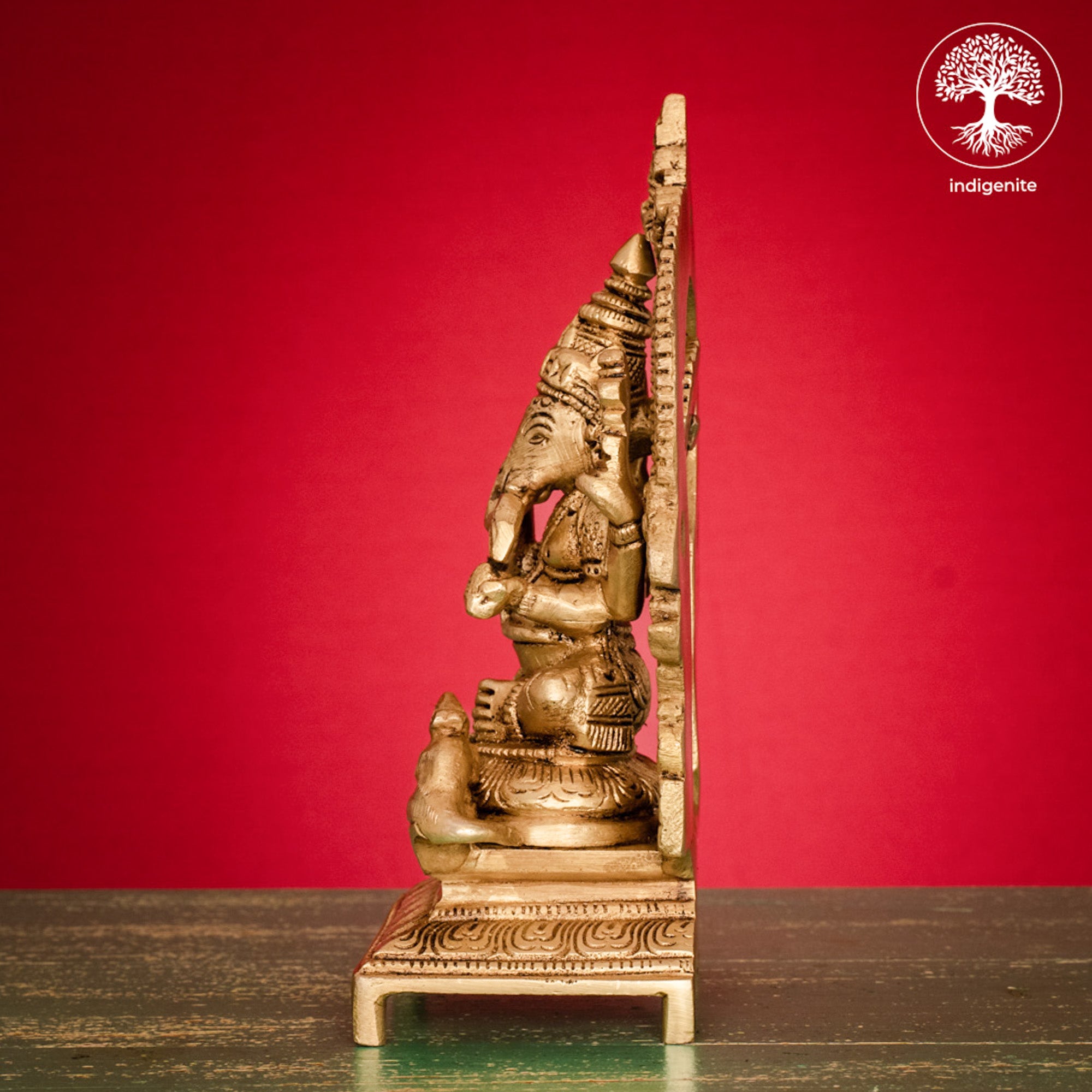 Lord Ganesh Idol Sitting on Singhasan - Brass Statue