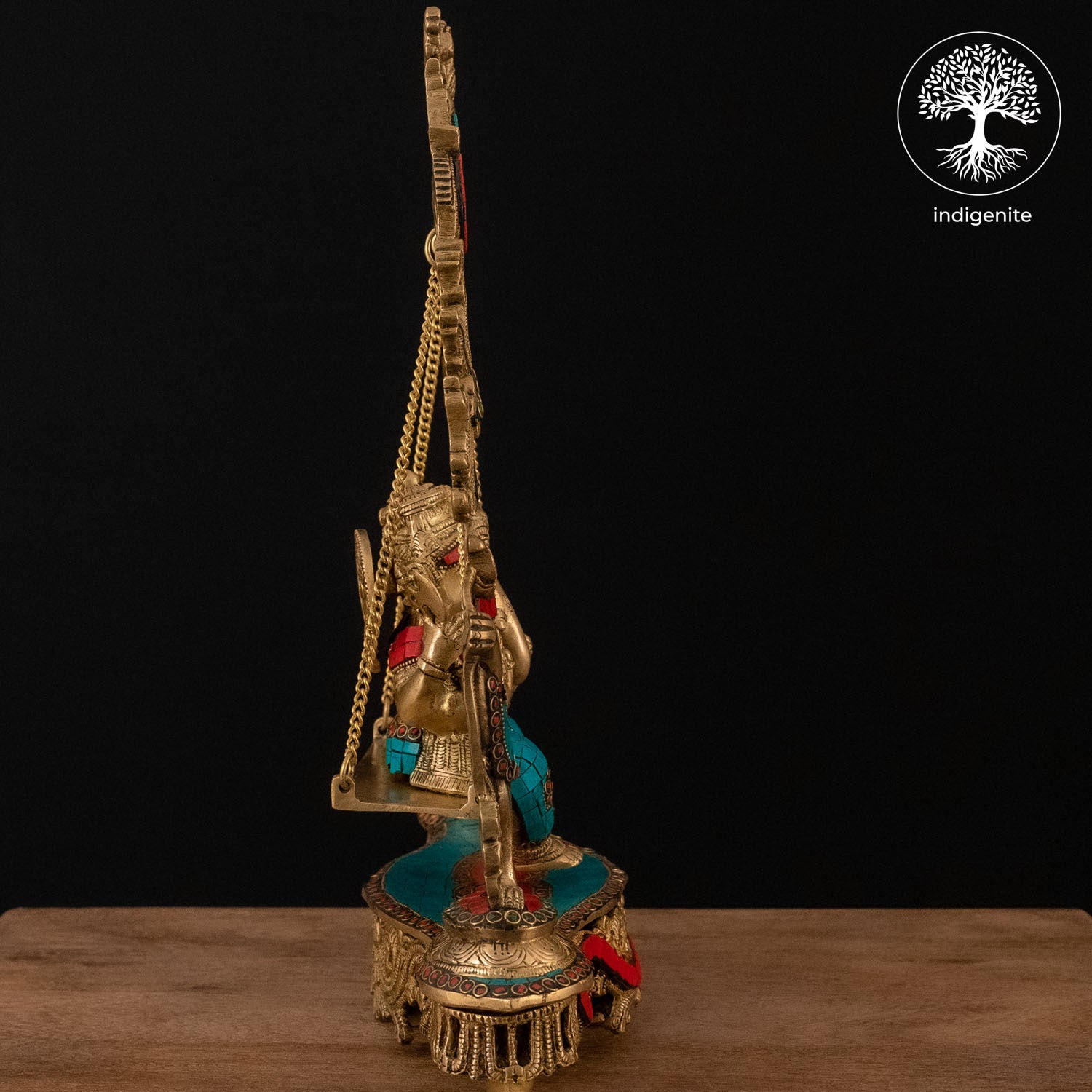 Lord Ganesh Idol on Swing - Brass Statue with Stonework