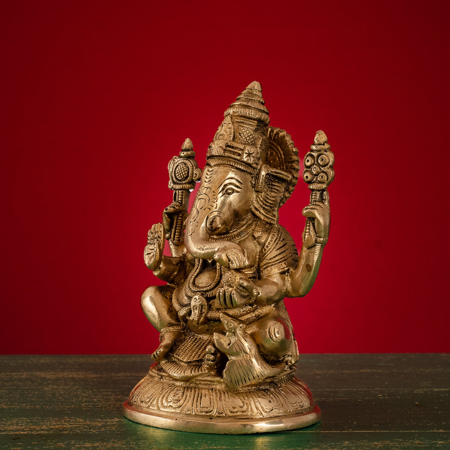 Lord Ganesh Idol with Base - Brass Statue