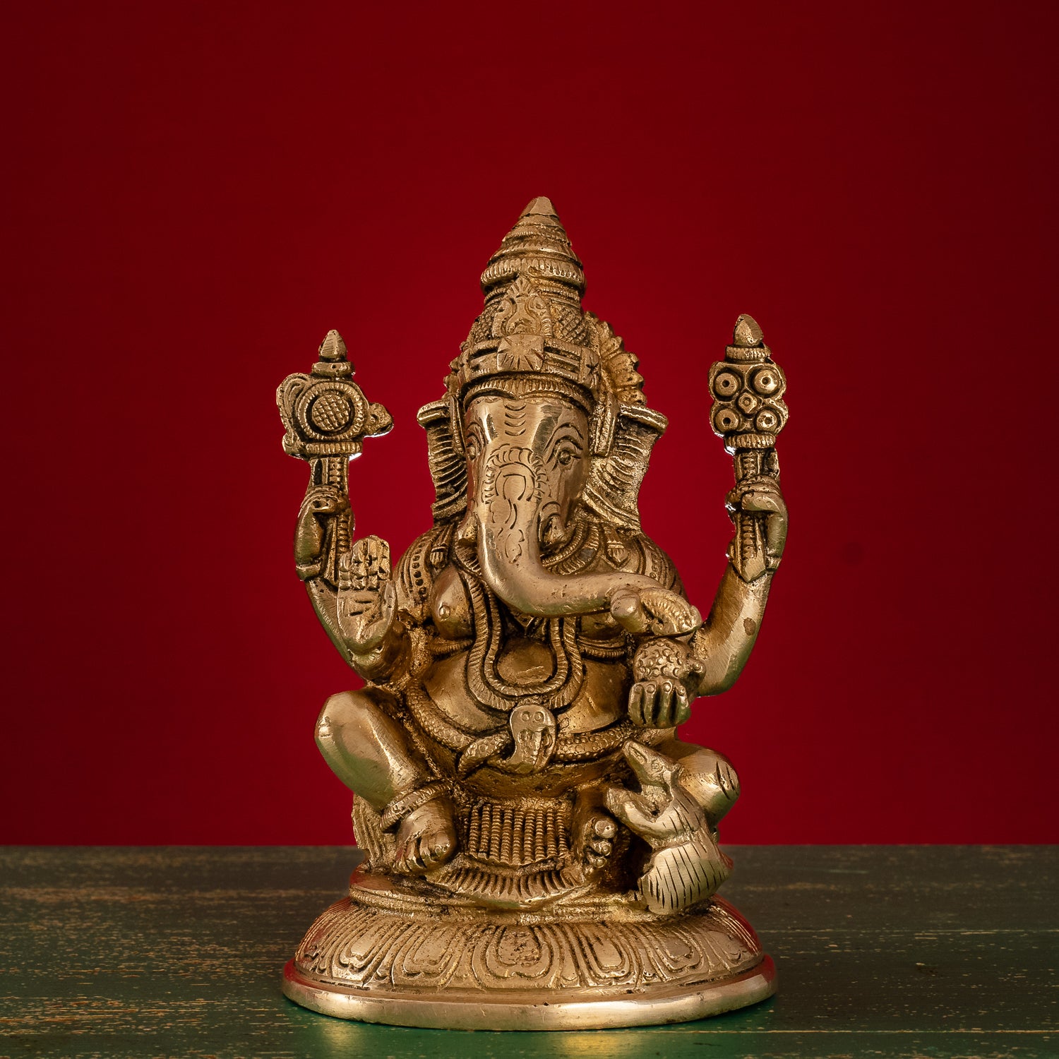 Lord Ganesh Idol with Base - Brass Statue