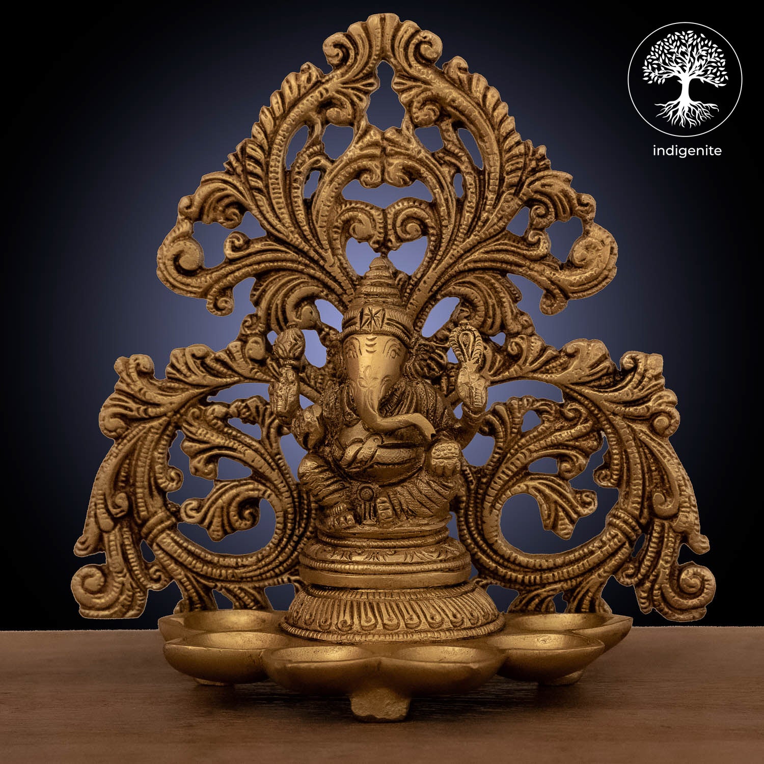 Lord Ganesh Sitting Diya Lamp - Brass Statue