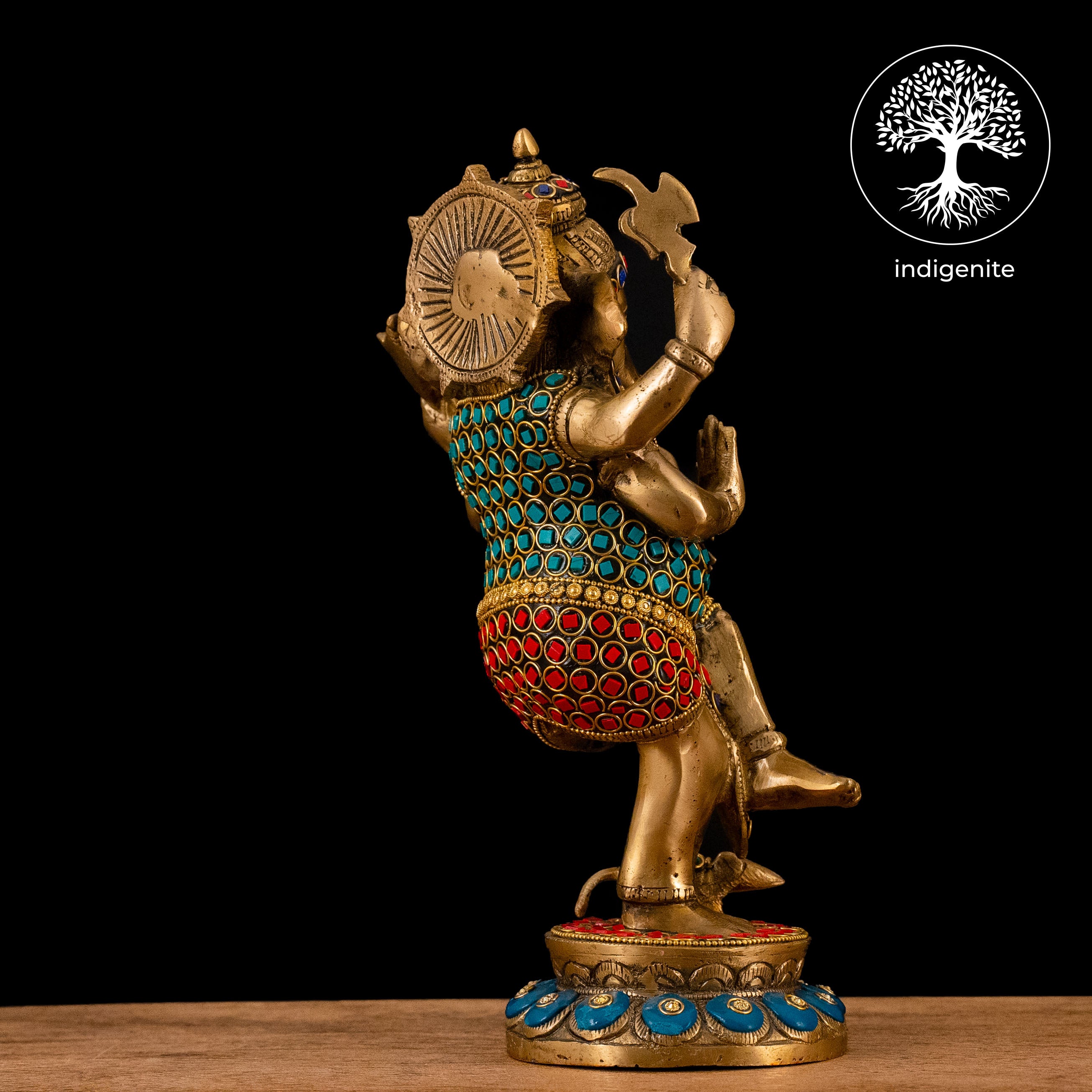 Lord Ganesh Standing - Brass Statue with Stonework