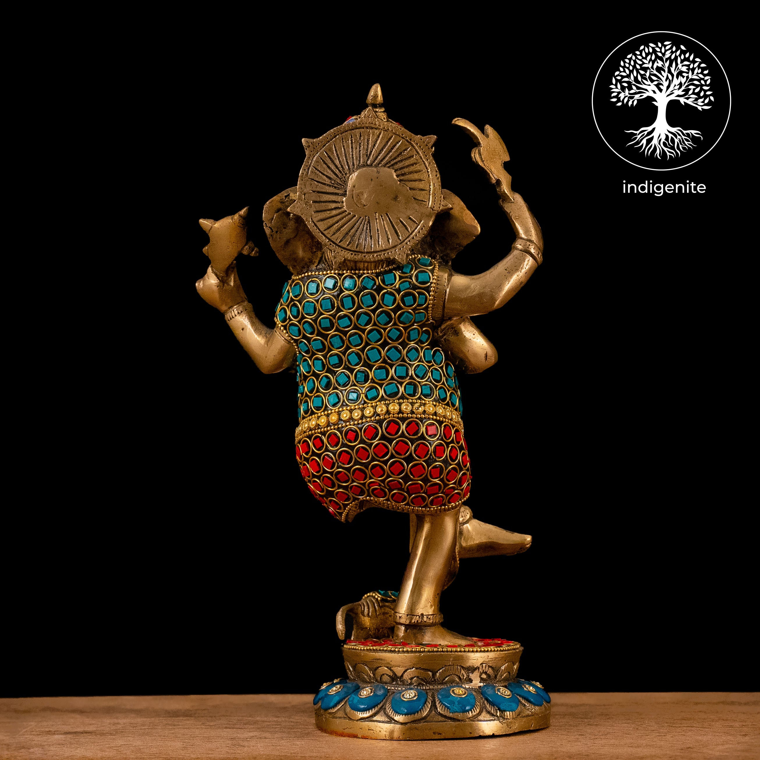 Lord Ganesh Standing - Brass Statue with Stonework