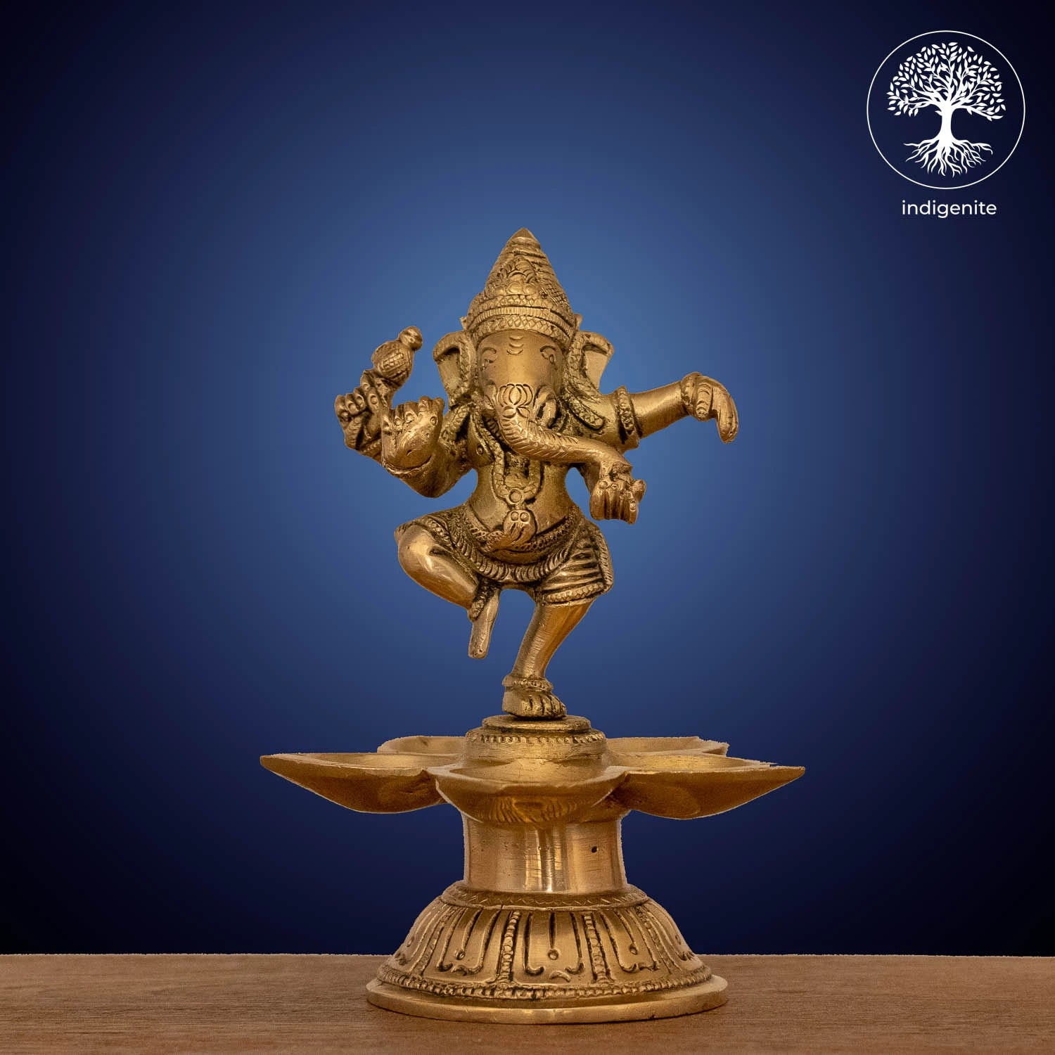 Lord Ganesh Standing Diya Lamp - Brass Statue