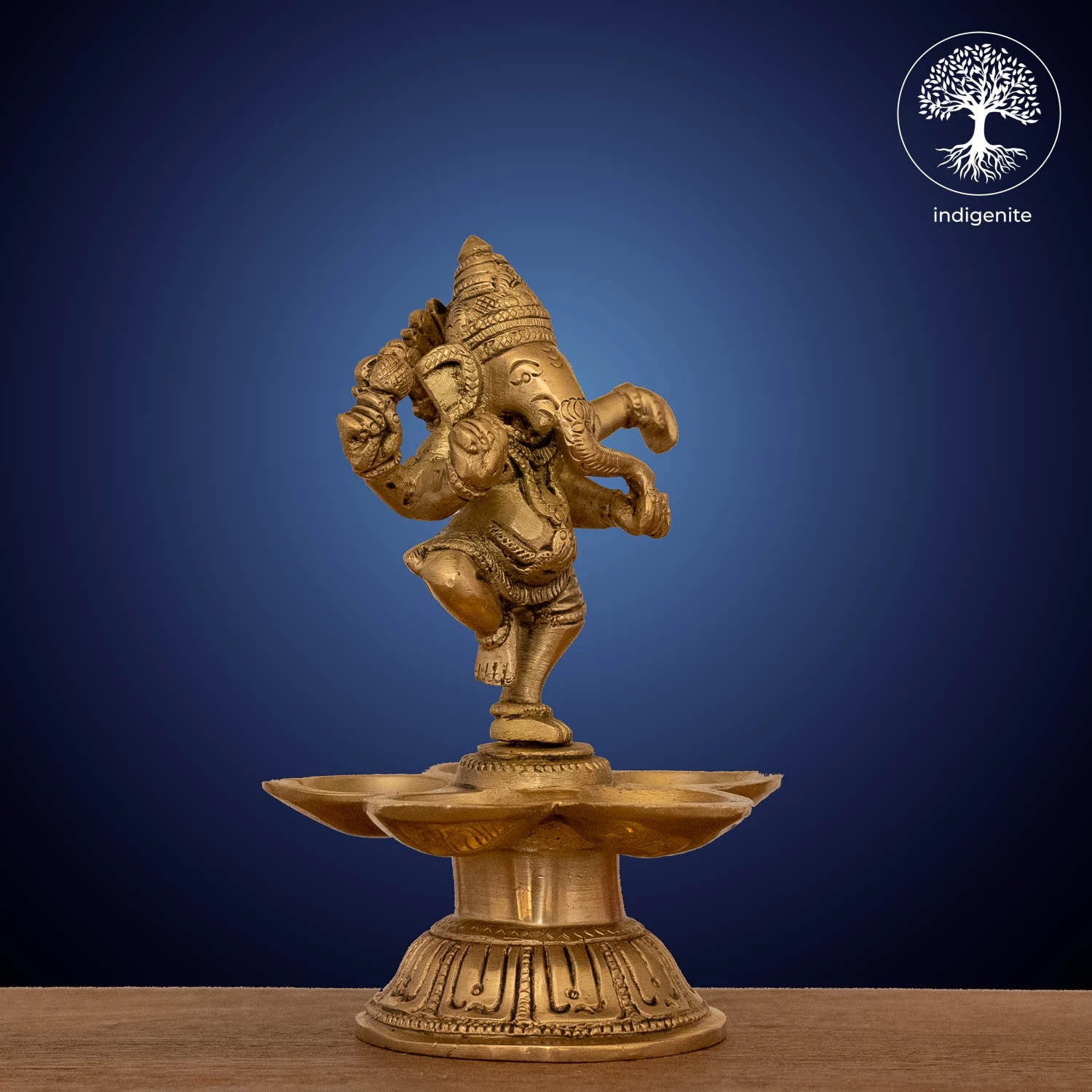 Lord Ganesh Standing Diya Lamp - Brass Statue
