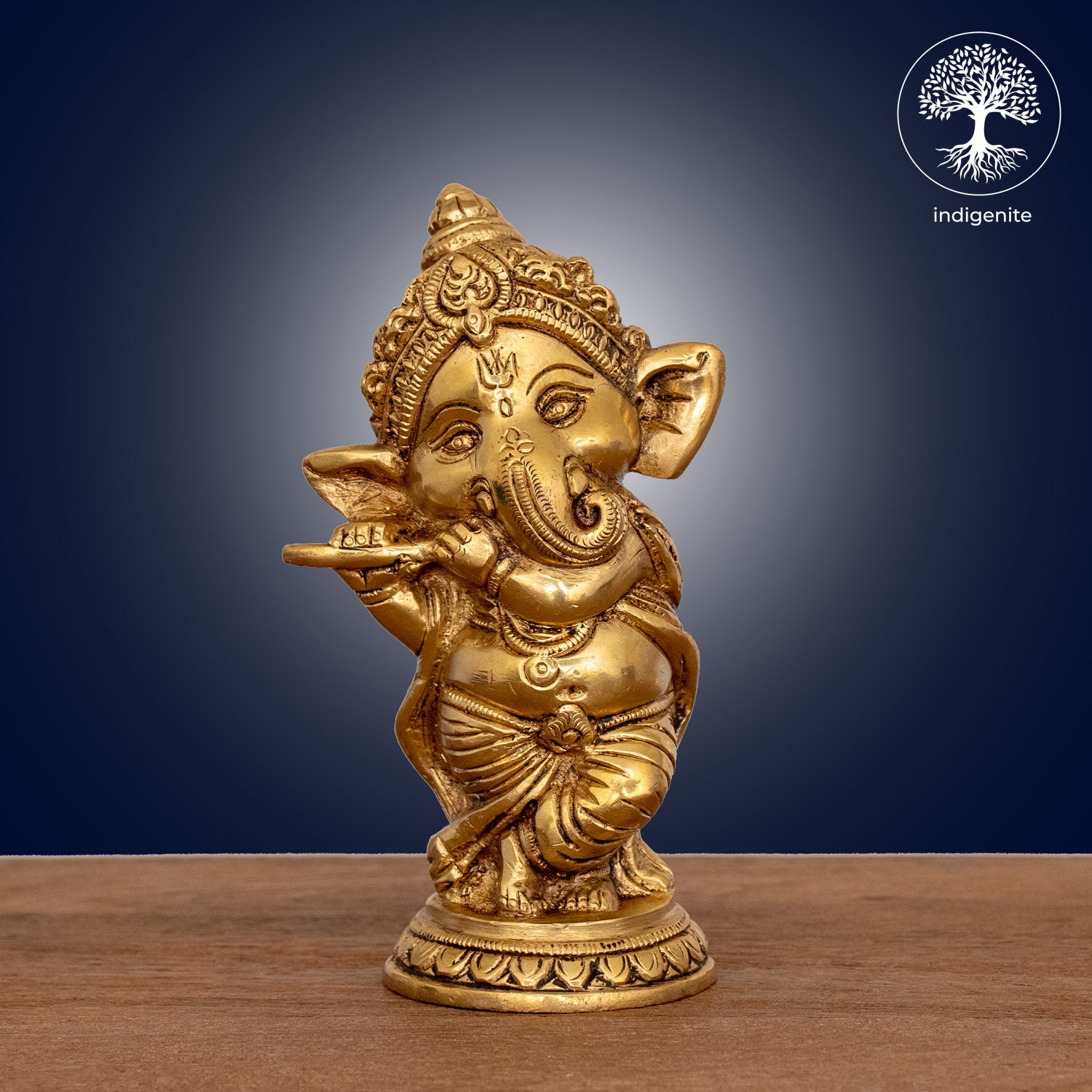 Lord Ganesh with Flute - Brass Statue