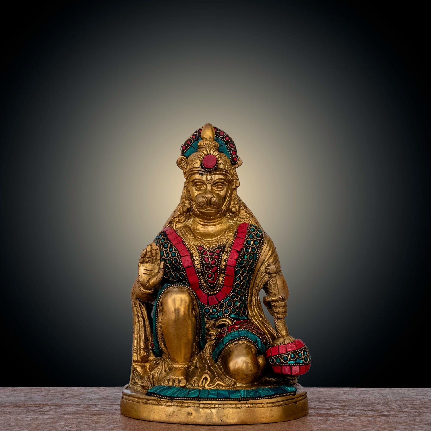 Lord Hanuman - Brass Statue with Stonework