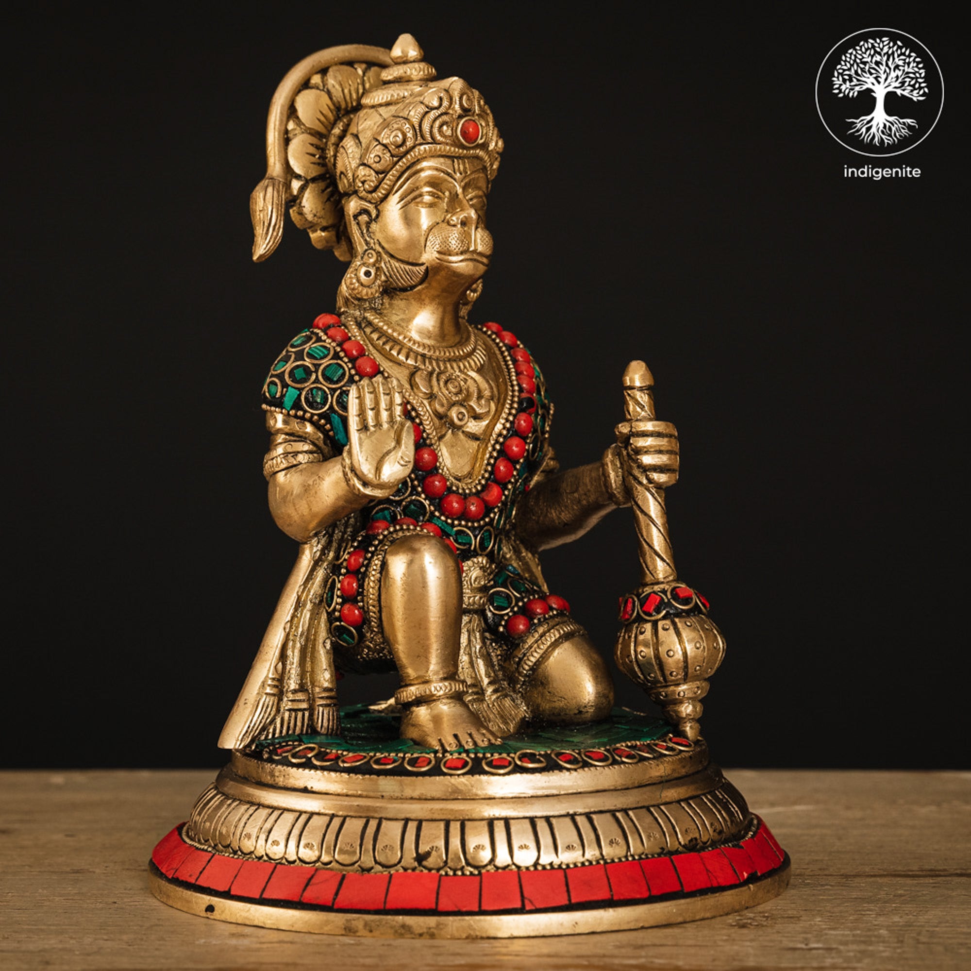 Lord Hanuman Idol - Brass Statue with Stonework